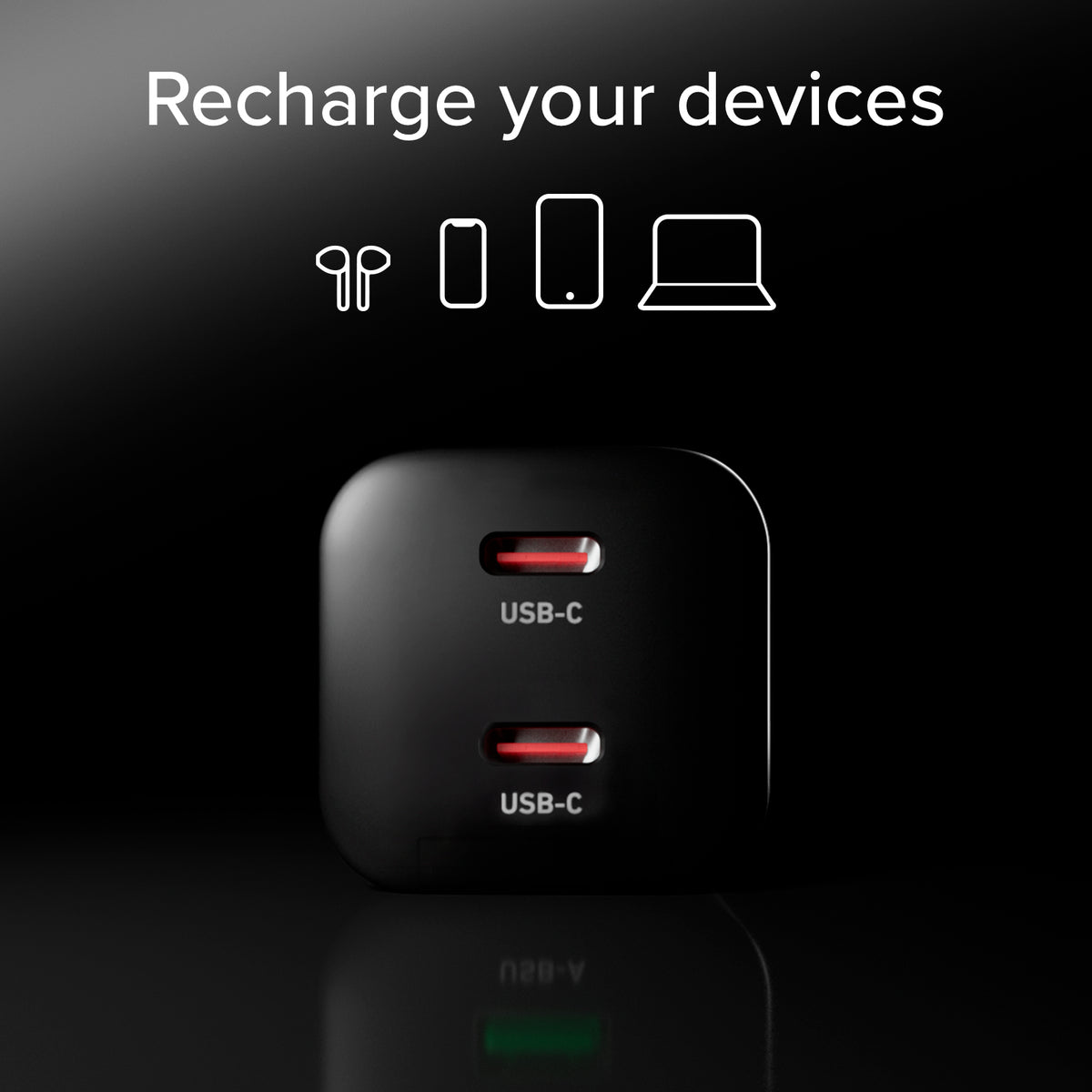 Lade-Kit für Laptops mit 100W Ladegerät mit zwei USB-C-Anschlüssen und geflochtenem Nylonkabel
