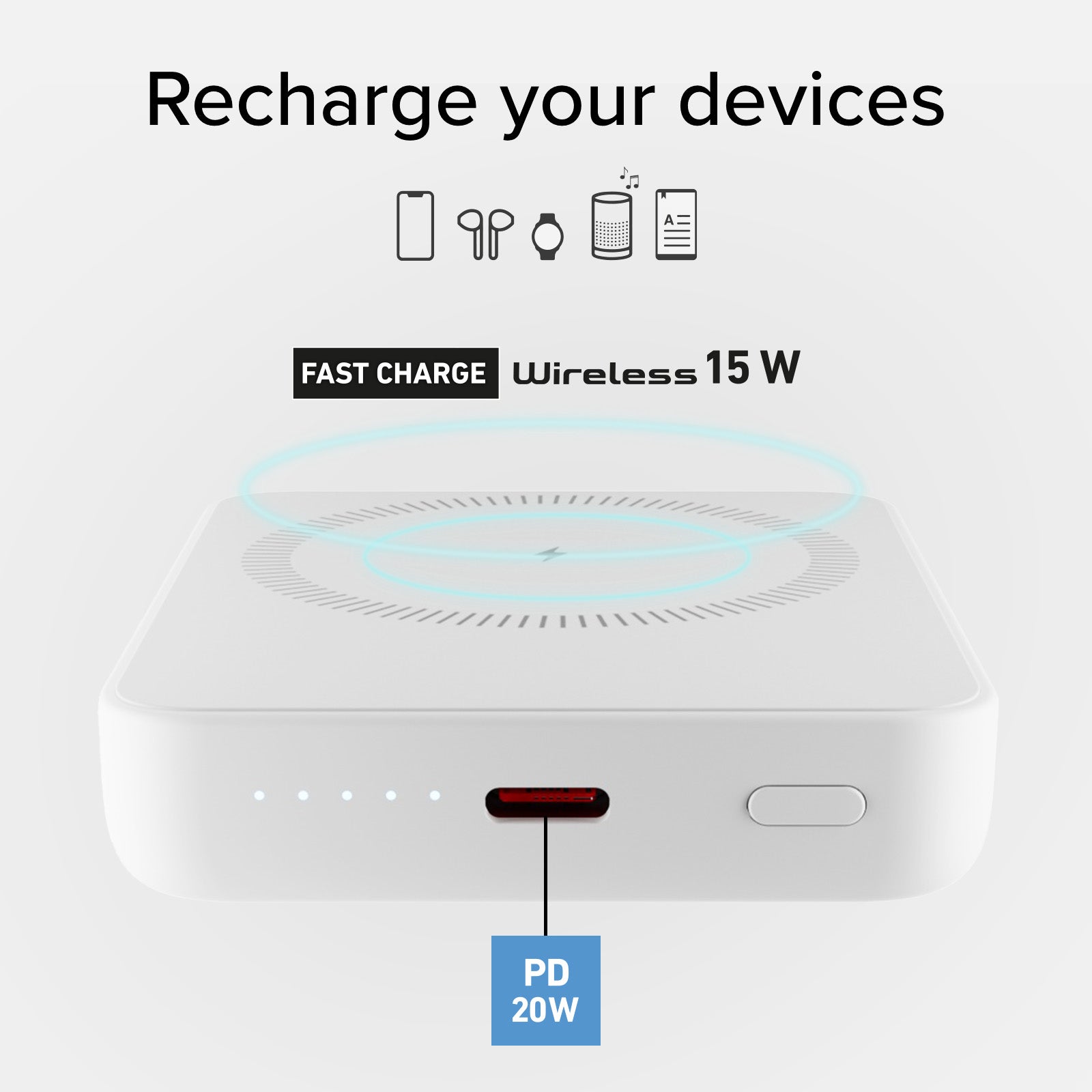 Ultra-compact wireless 5,000 mAh power bank