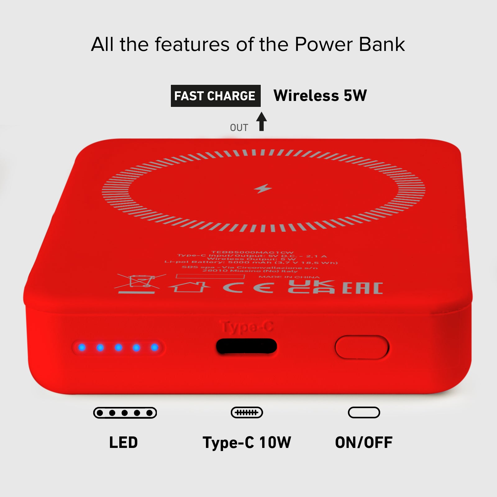 Power bank mag 5.000 mAh Wireless compatibile con iPhone con ricarica MagSafe