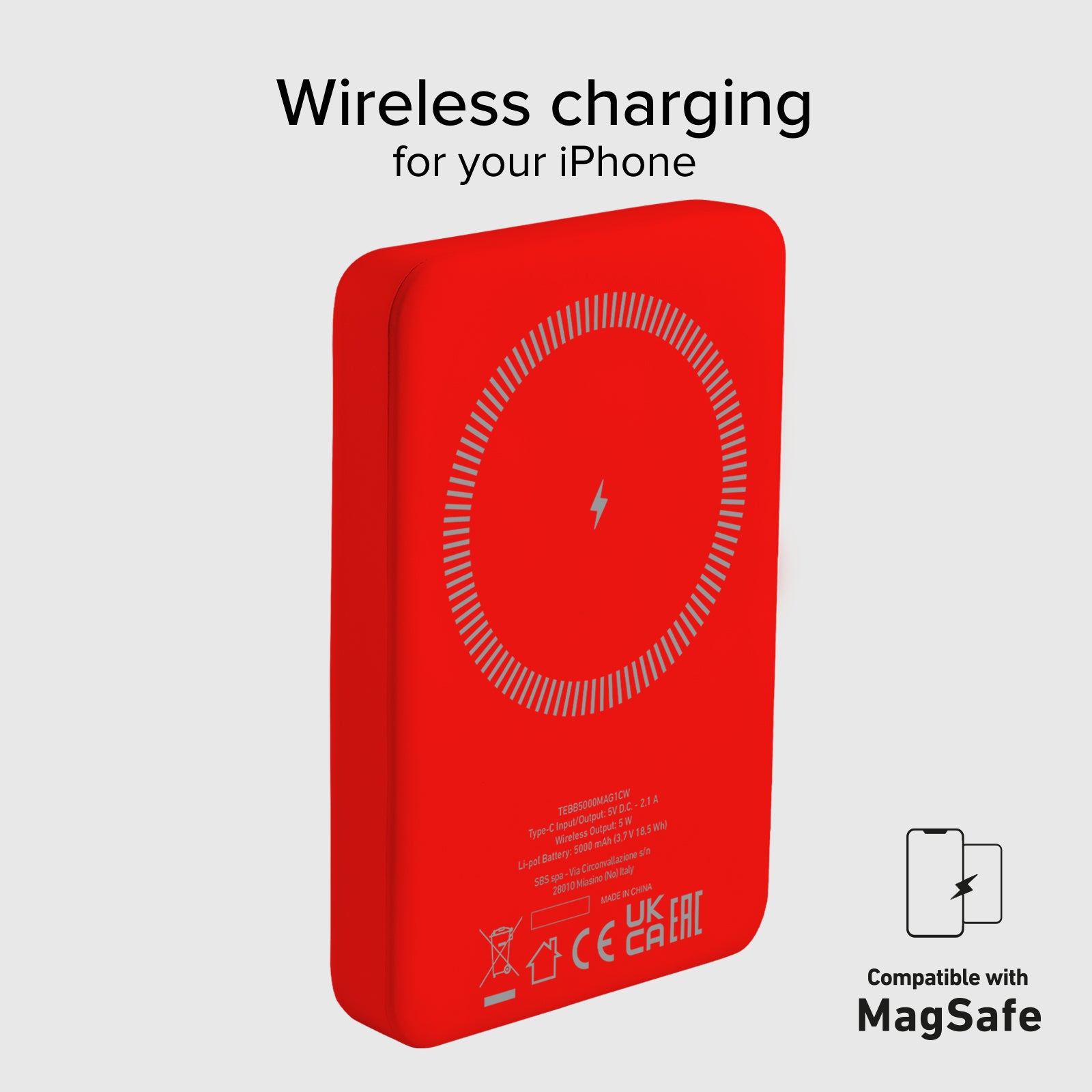 Power bank mag 5.000 mAh Wireless compatibile con iPhone con ricarica MagSafe