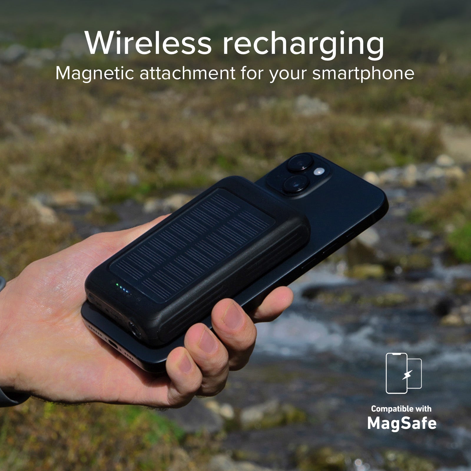 Solar-Powerbank 5000 mAh mit kabelloser Aufladung