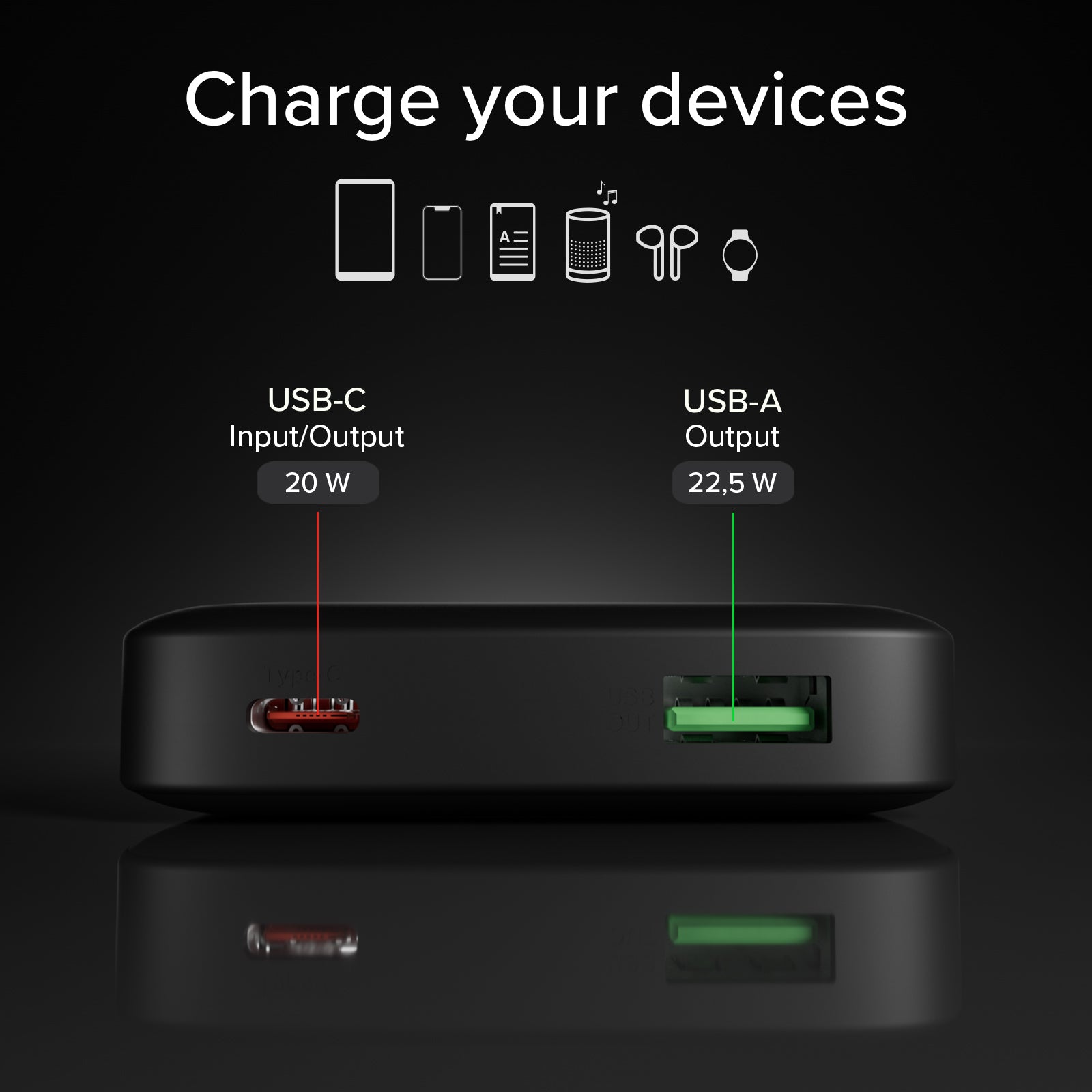 10,000 mAh High-Density Power Bank with PD, USB-C and USB-A