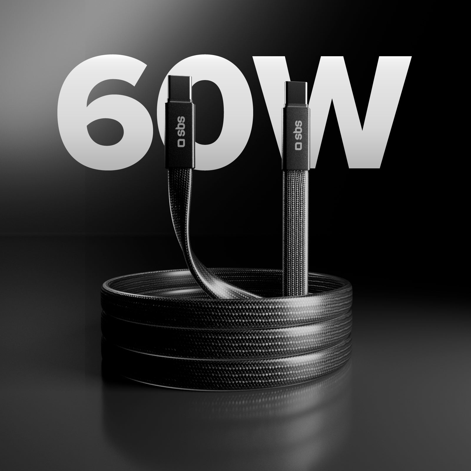 Slim charging and data cable with USB-C 2.0 connectors, 1 m
