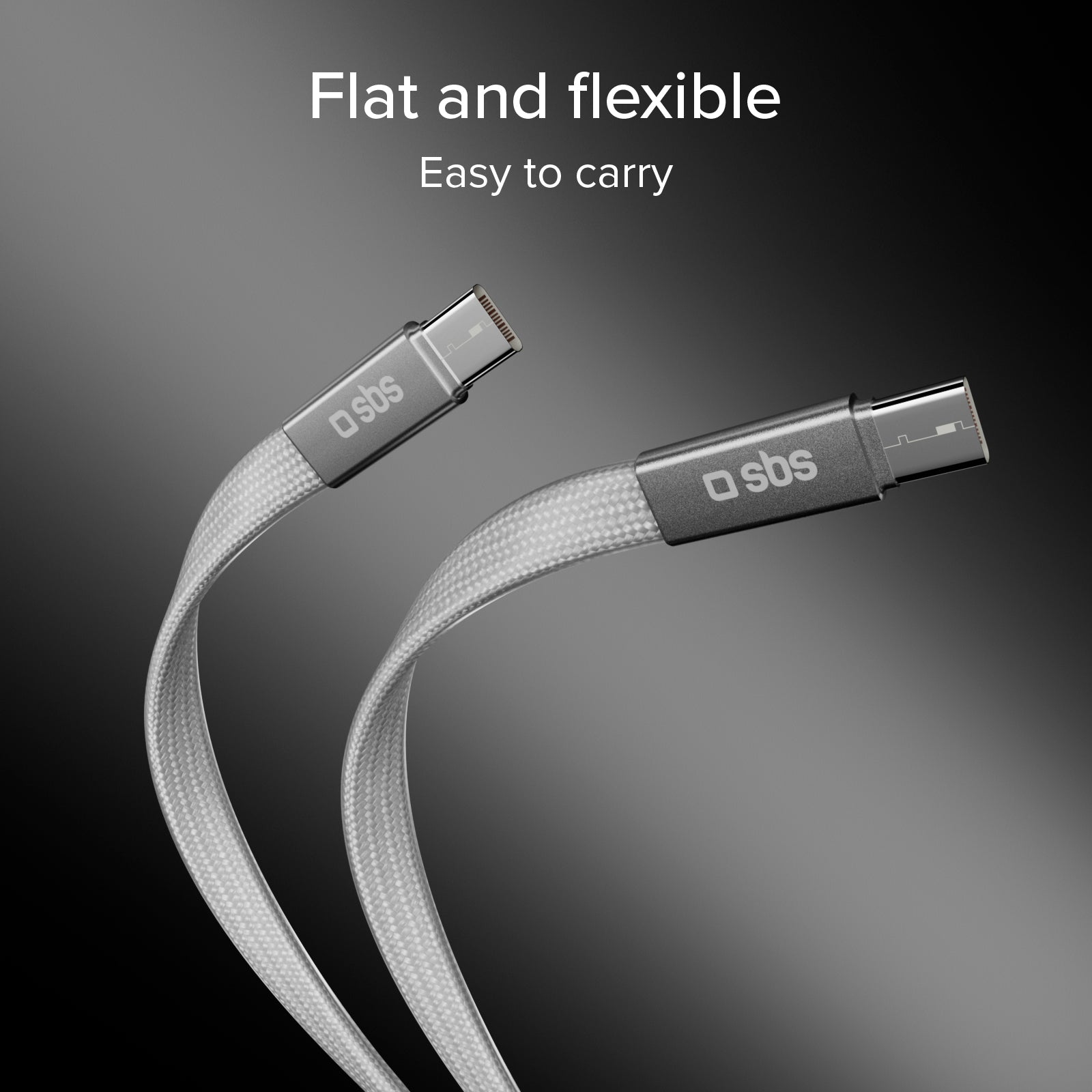 Slim charging and data cable with USB-C 2.0 connectors, 1 m