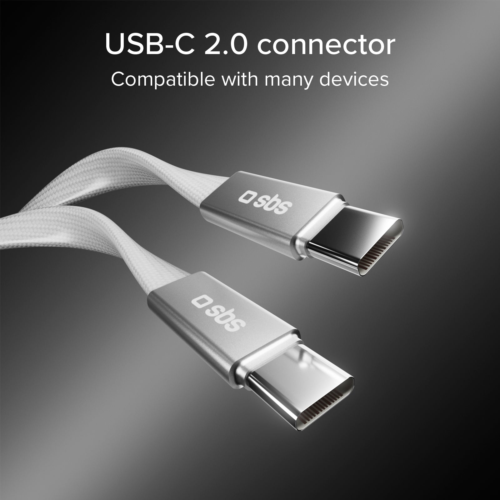 Slim charging and data cable with USB-C 2.0 connectors, 1 m