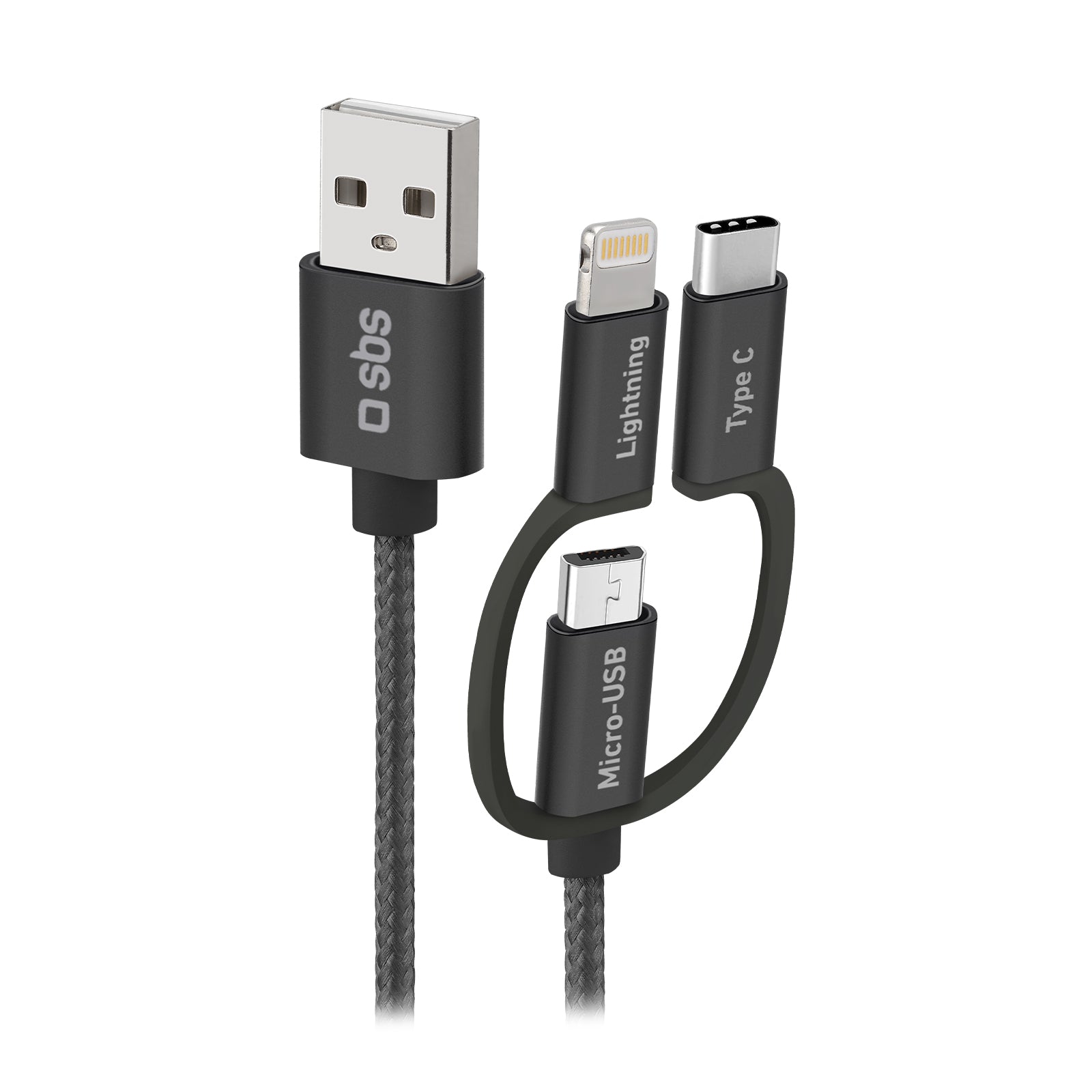 Câble USB - Micro-USB avec adaptateurs Lightning et USB-C