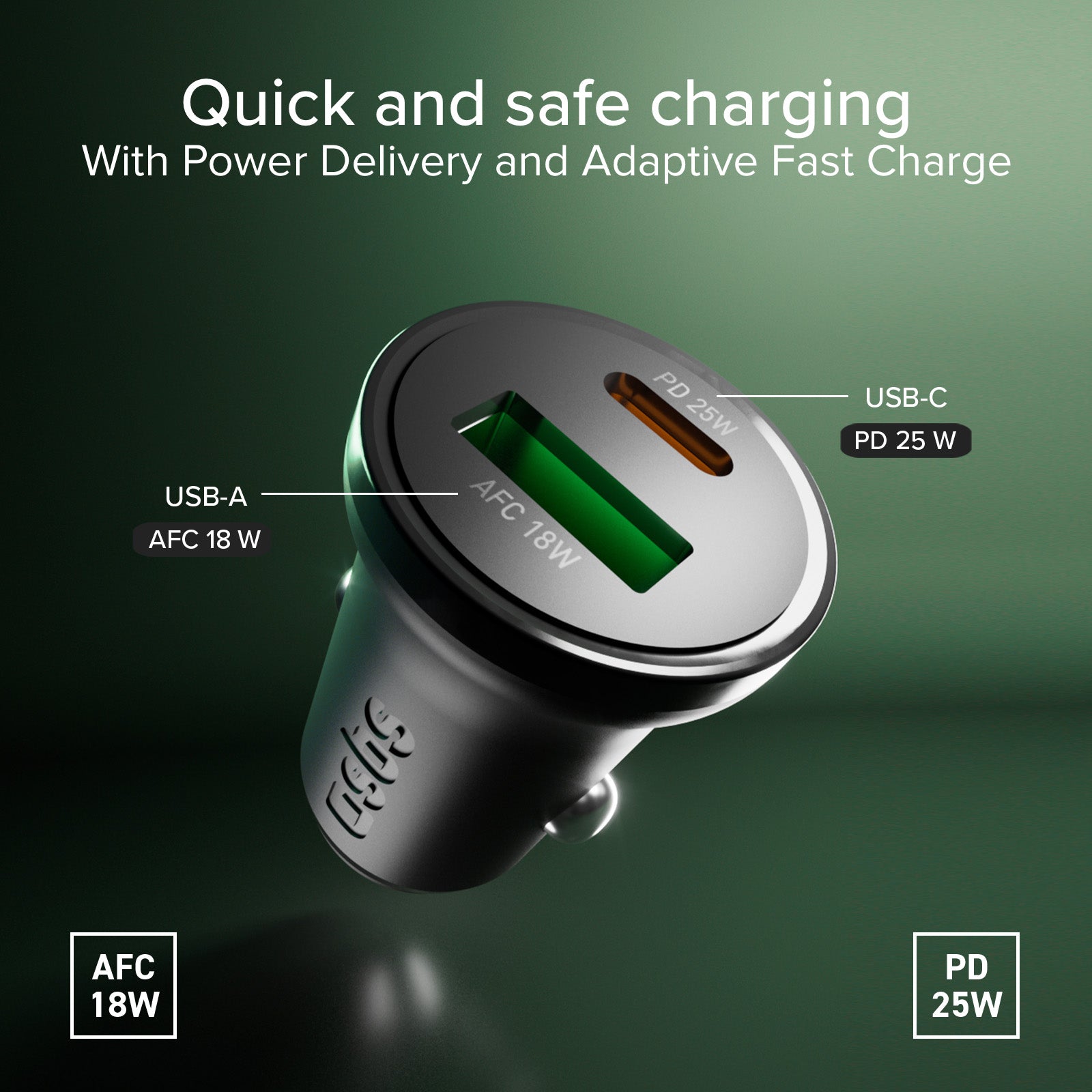 Chargeur auto - Recharge ultra rapide25 W avec Power Delivery (PD)