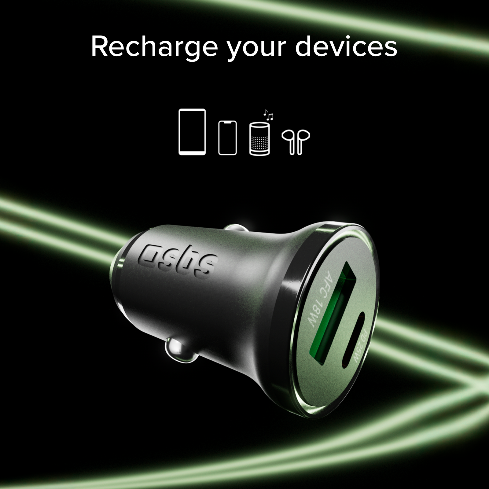 Chargeur auto - Recharge ultra rapide25 W avec Power Delivery (PD)