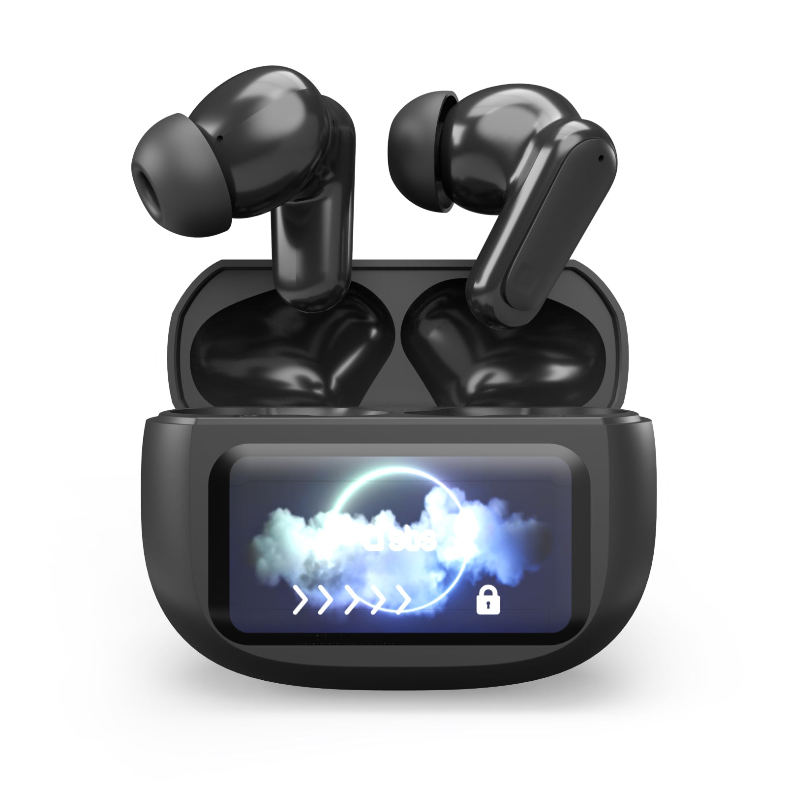 Wireless earbuds with ANC technology and LCD display