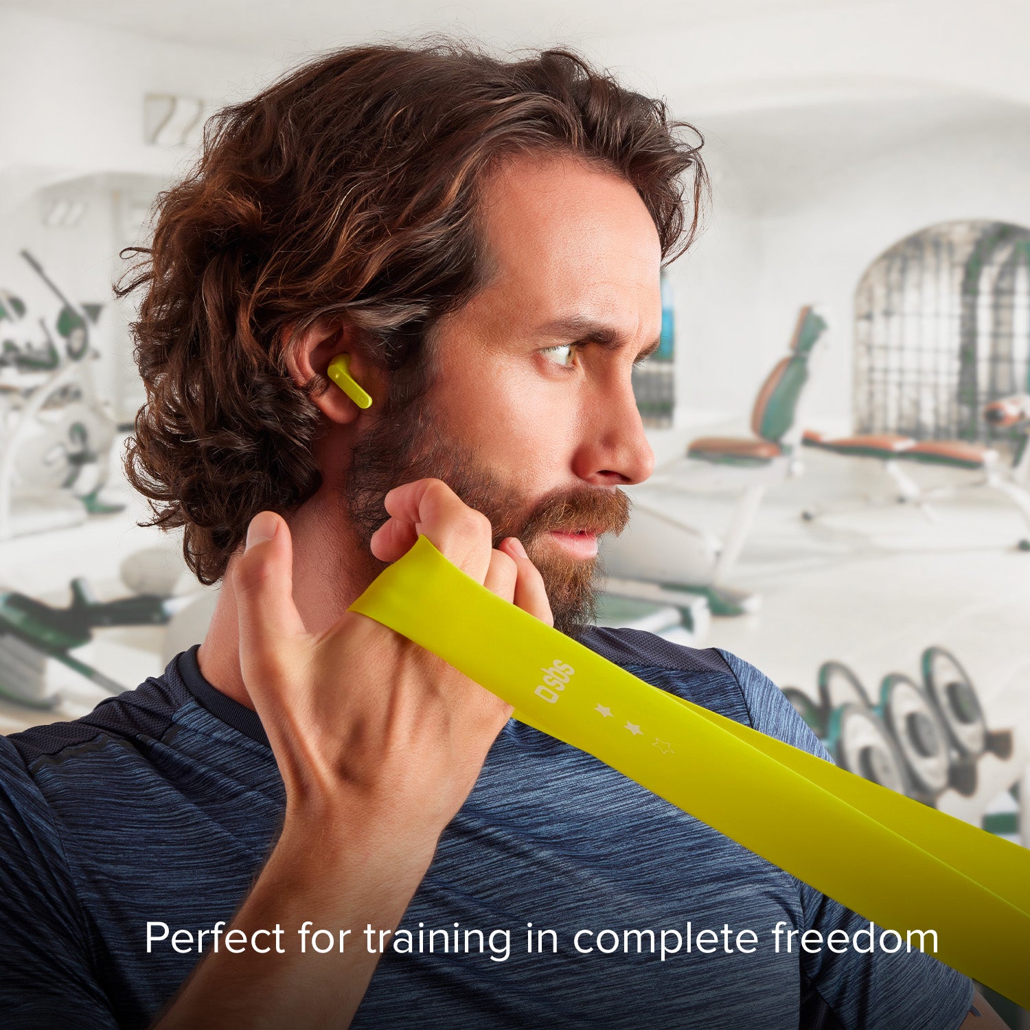 Kit mit drahtlosen TWS-Ohrhörern und elastischen Fitnessbändern