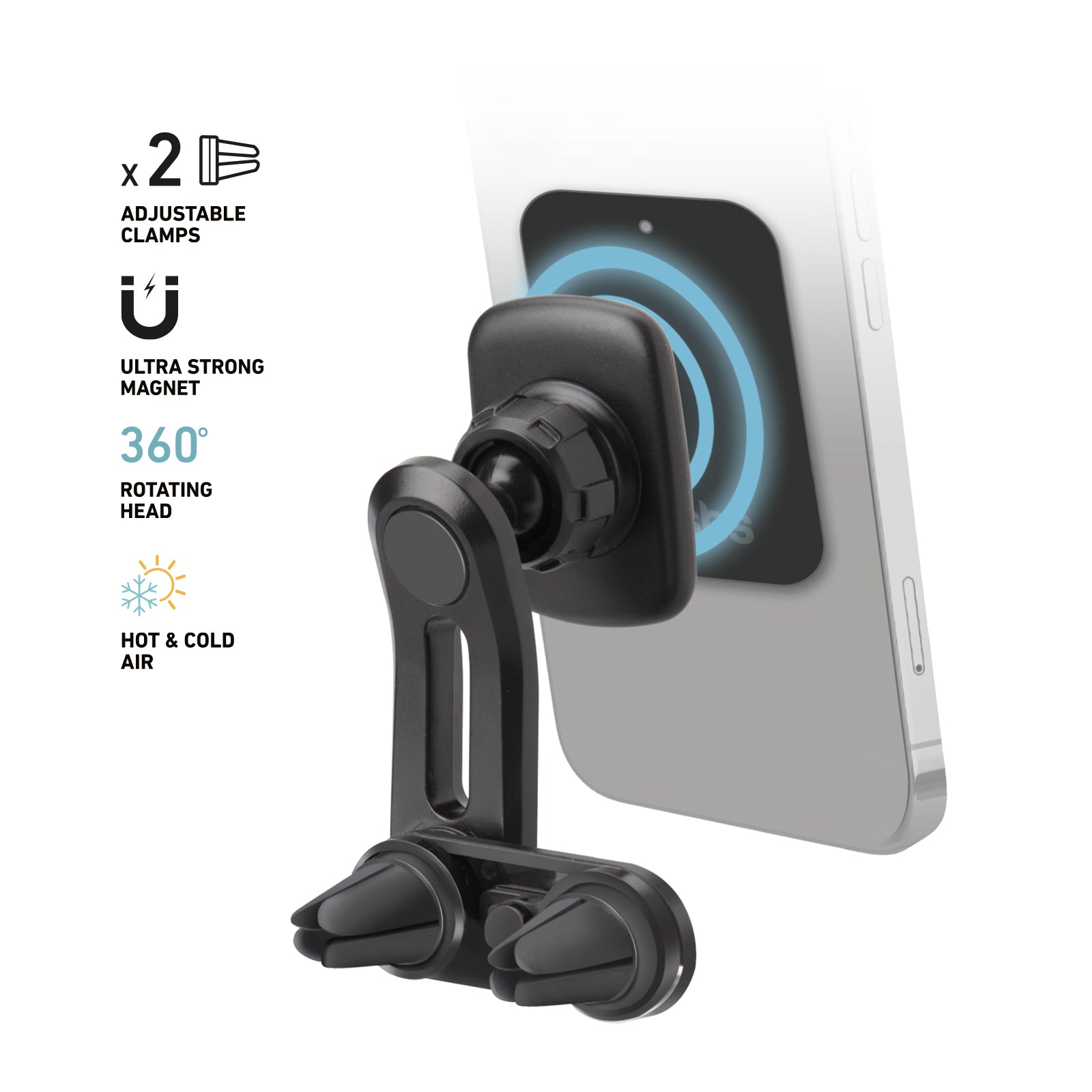Alaska - Supporto auto magnetico per telefono con fissaggio a doppia clip