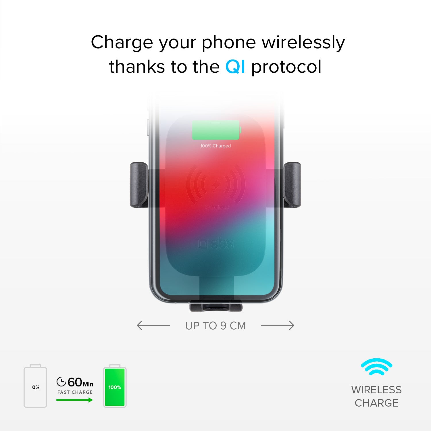 Gravity - Supporto auto per telefono con ricarica rapida Wireless