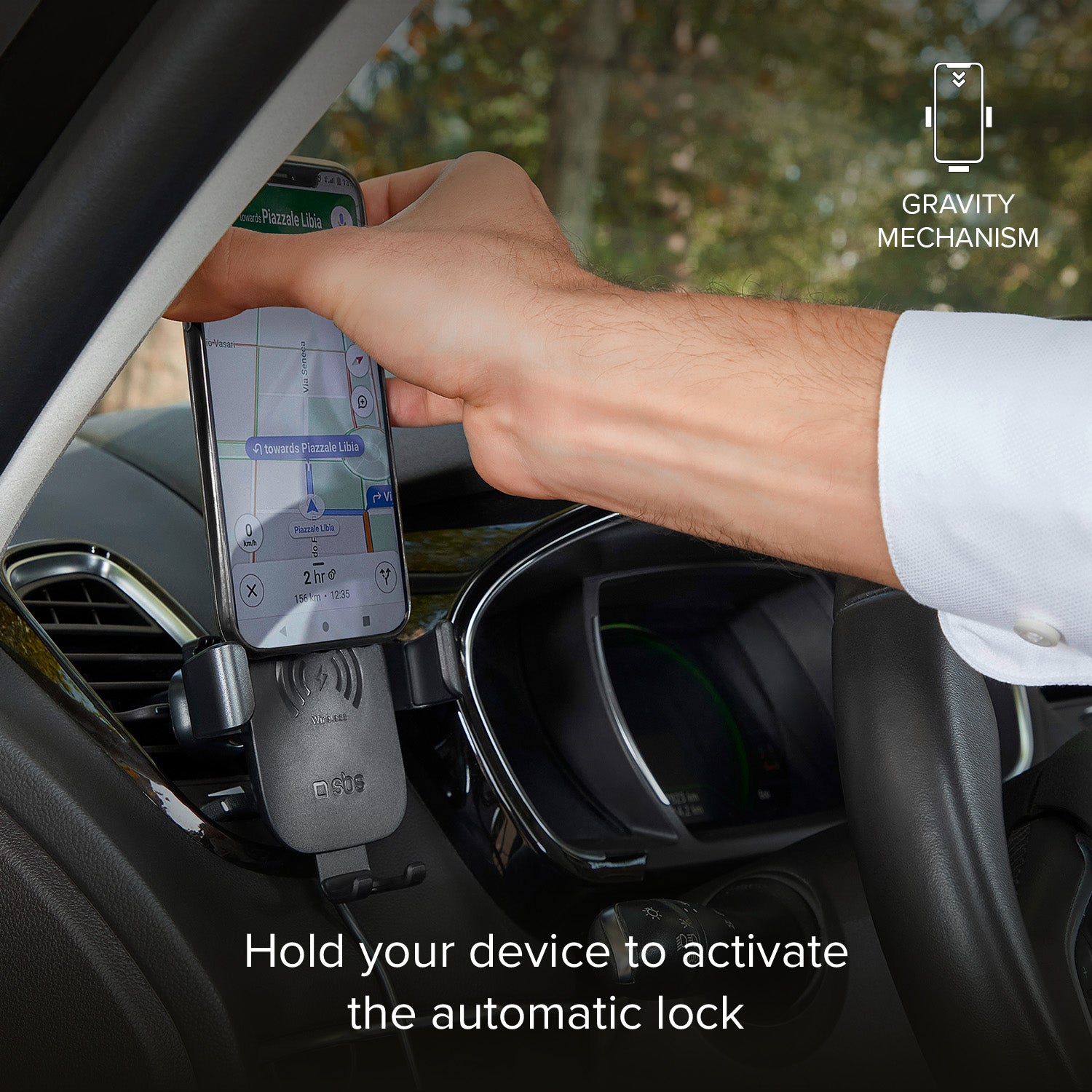 Gravity - Supporto auto per telefono con ricarica rapida Wireless