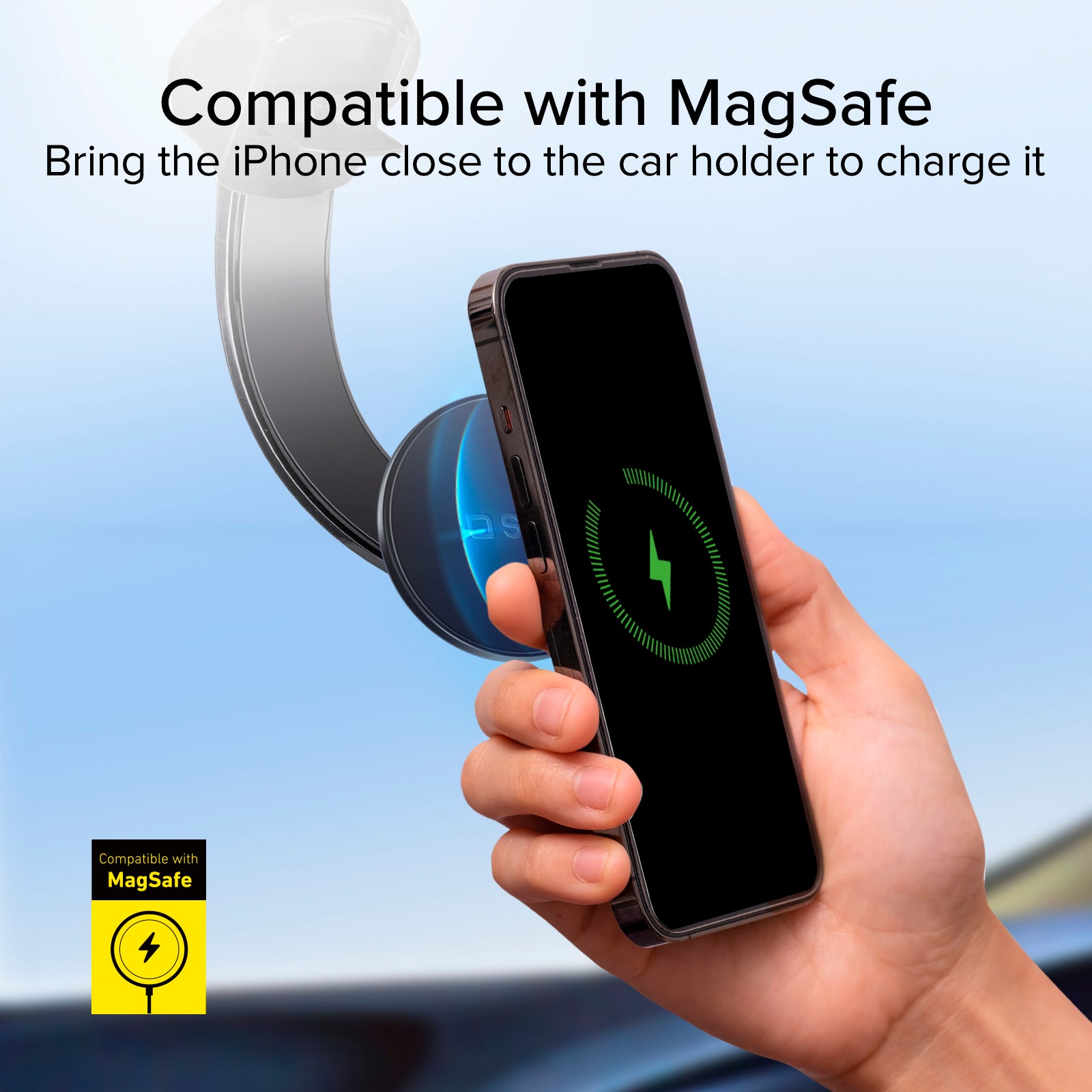 Supporto auto a ventosa per smartphone con ricarica wireless