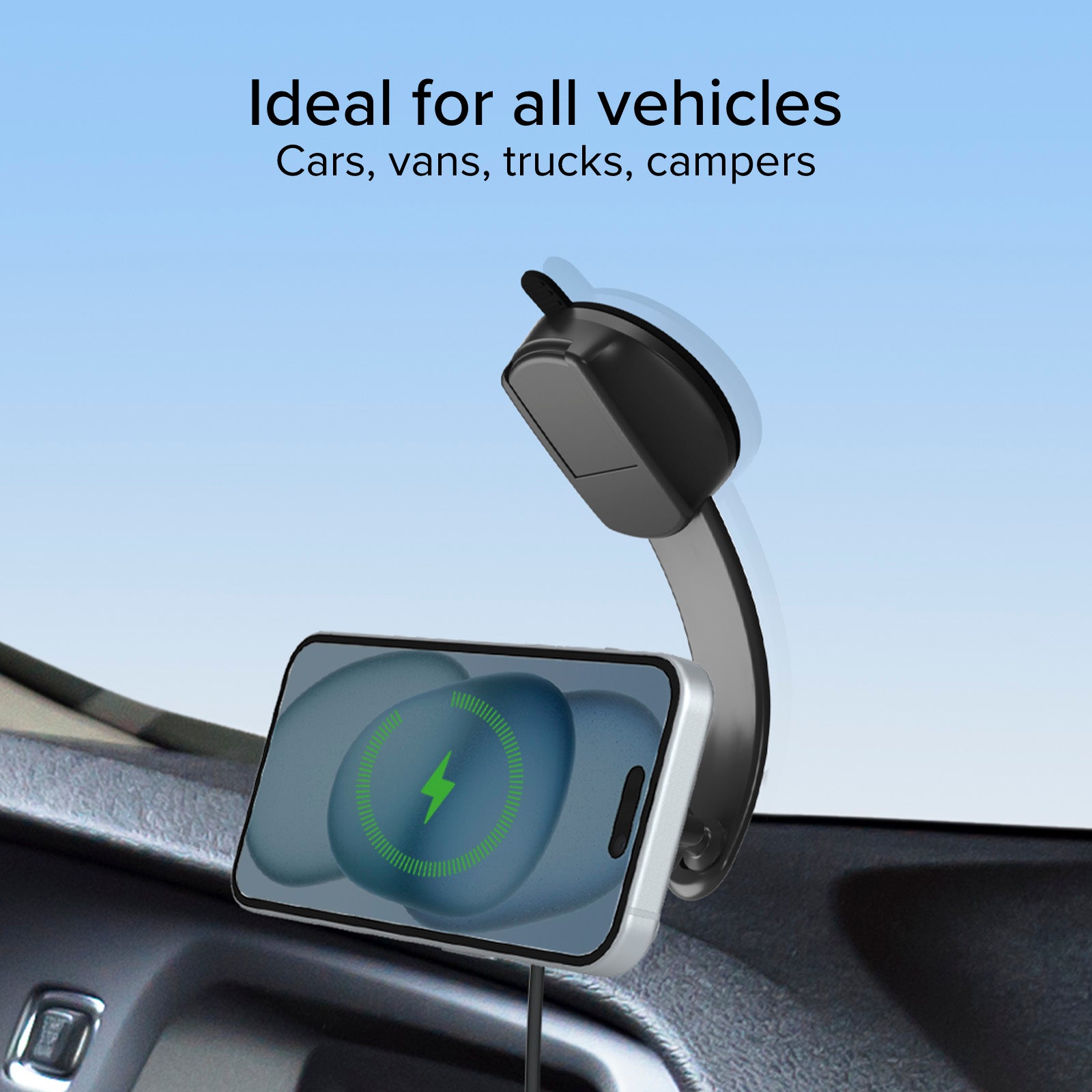 Supporto auto a ventosa per smartphone con ricarica wireless