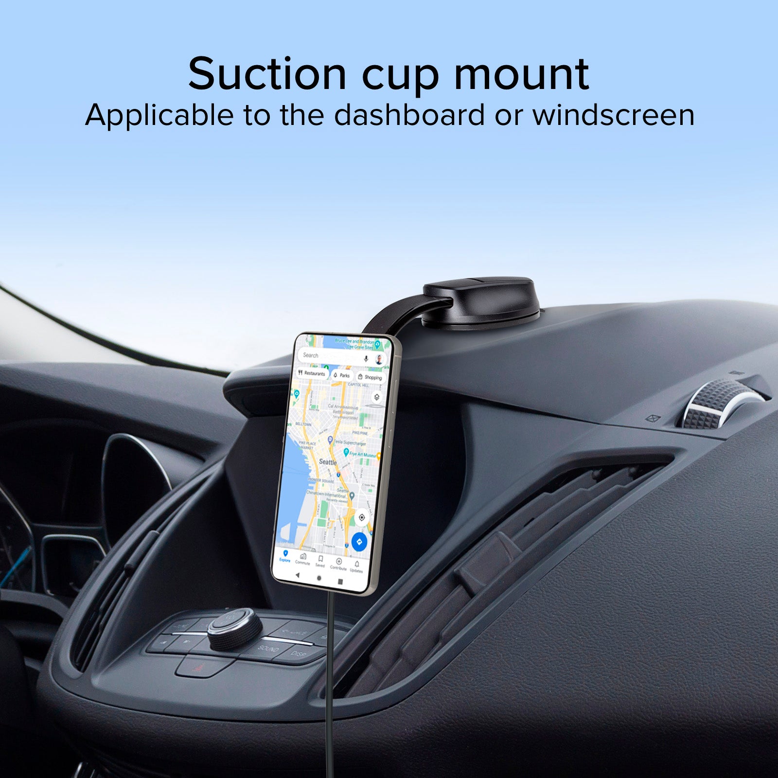 Supporto auto a ventosa per smartphone con ricarica wireless