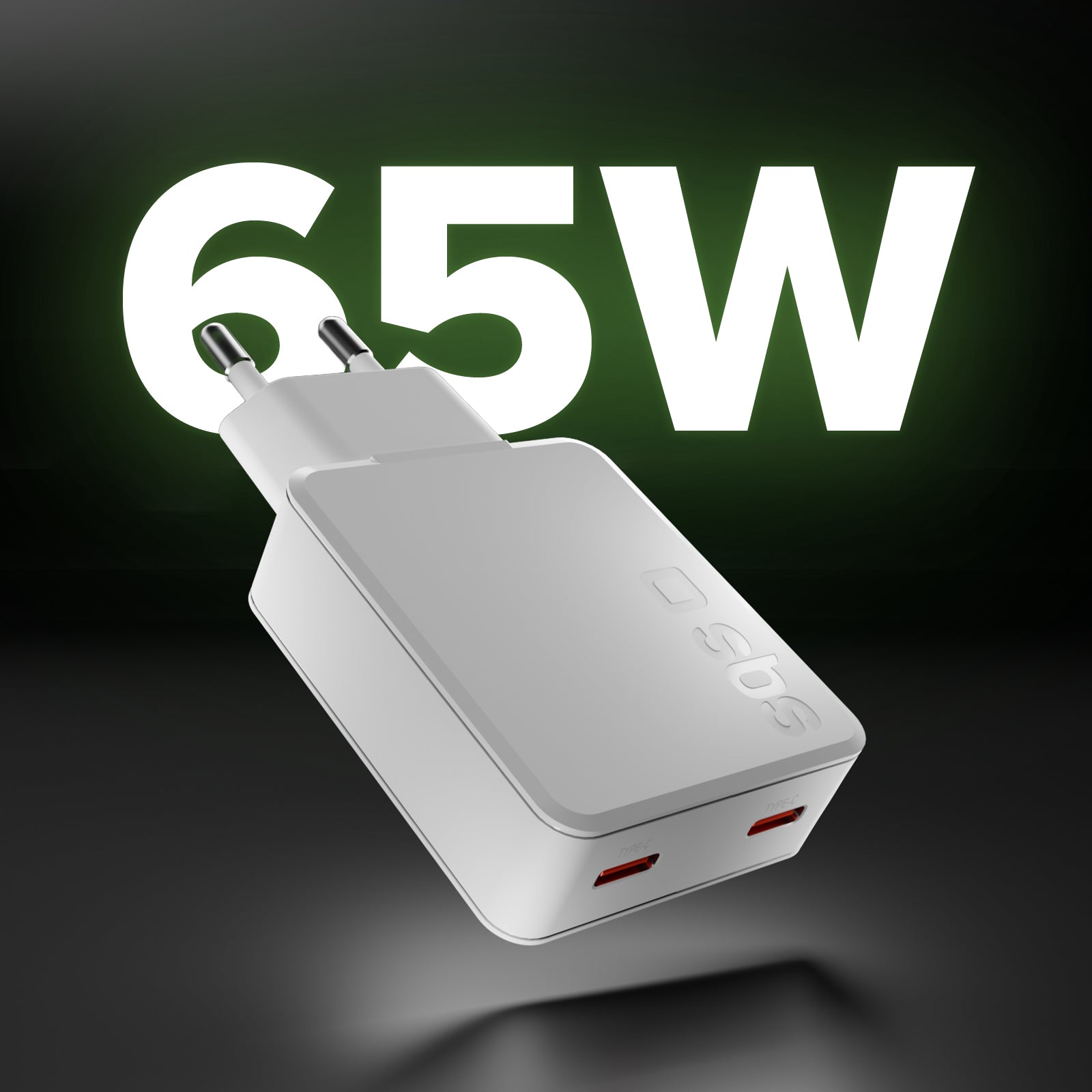 GaN ultraflaches 67-Watt-Ladegerät mit zwei USB-C Power Delivery-Anschlüssen, europäischer Stecker