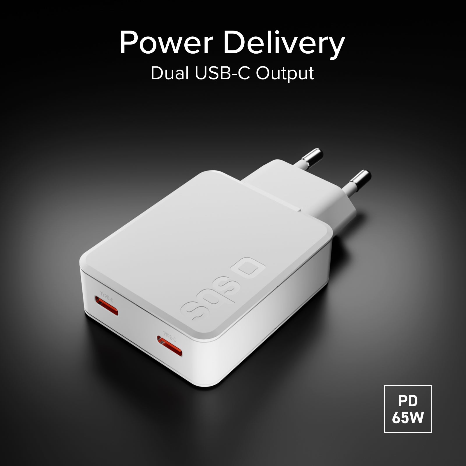 GaN ultraflaches 67-Watt-Ladegerät mit zwei USB-C Power Delivery-Anschlüssen, europäischer Stecker