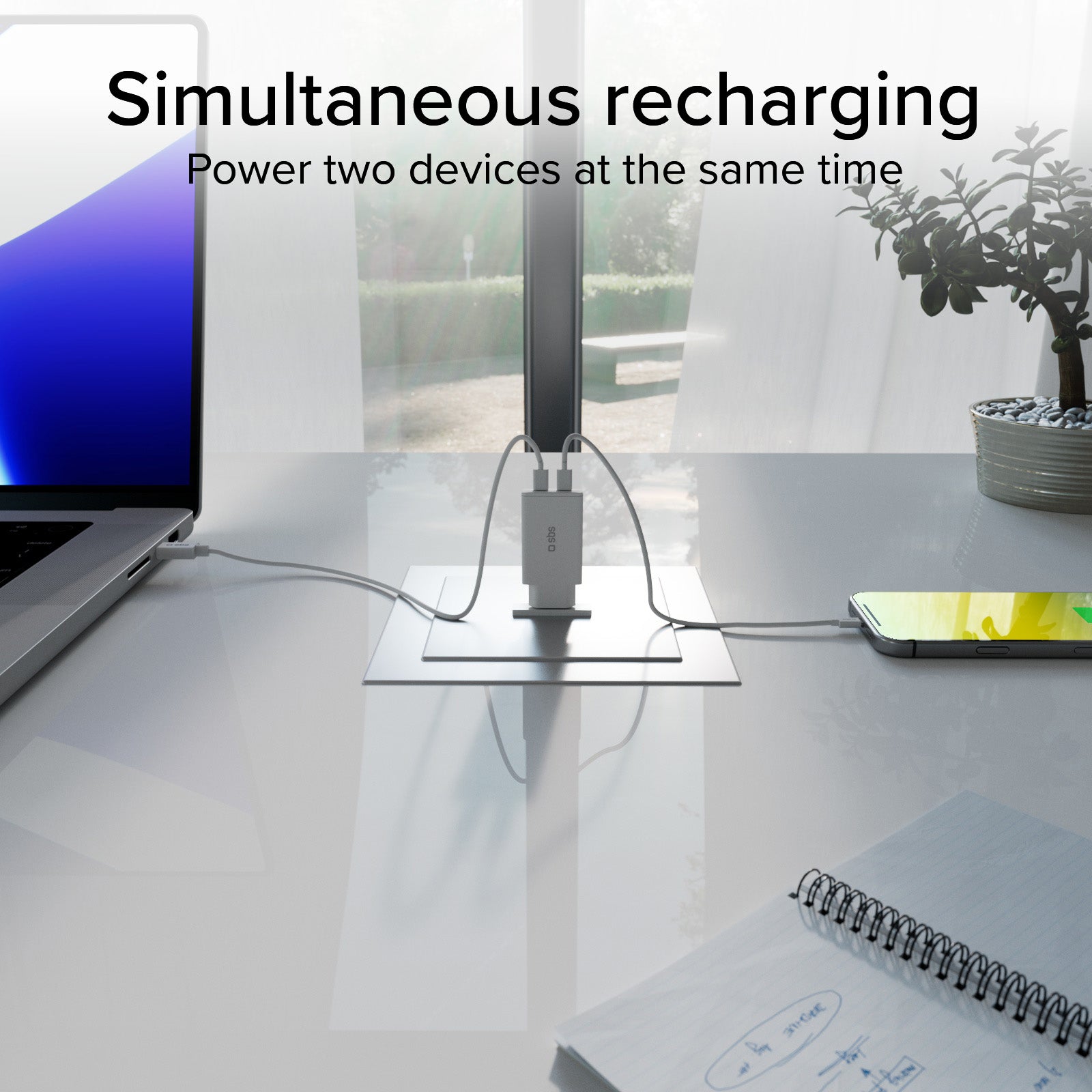 Caricatore caricabatterie GaN ultra sottile da 67 Watt con due porte USB-C Power Delivery, presa europea