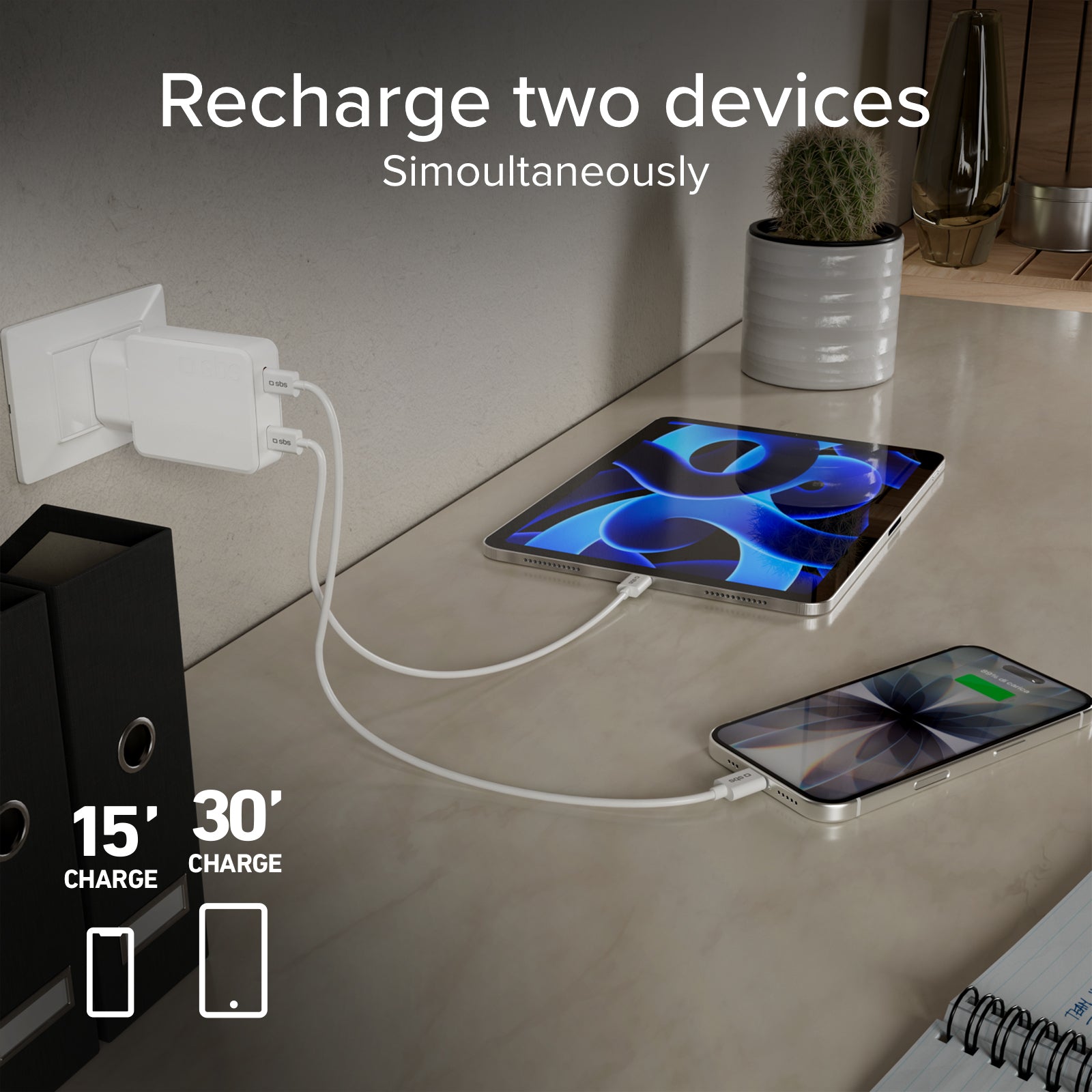 GaN ultraflaches 67-Watt-Ladegerät mit zwei USB-C Power Delivery-Anschlüssen, europäischer Stecker