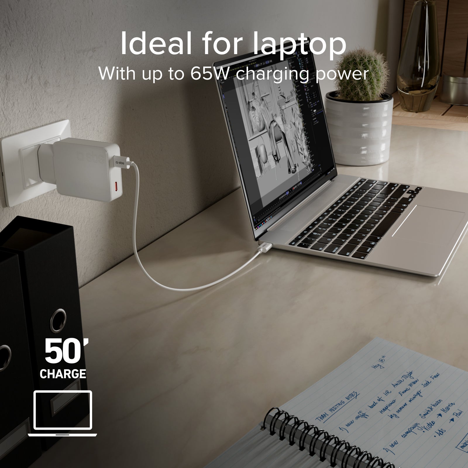 GaN ultraflaches 67-Watt-Ladegerät mit zwei USB-C Power Delivery-Anschlüssen, europäischer Stecker