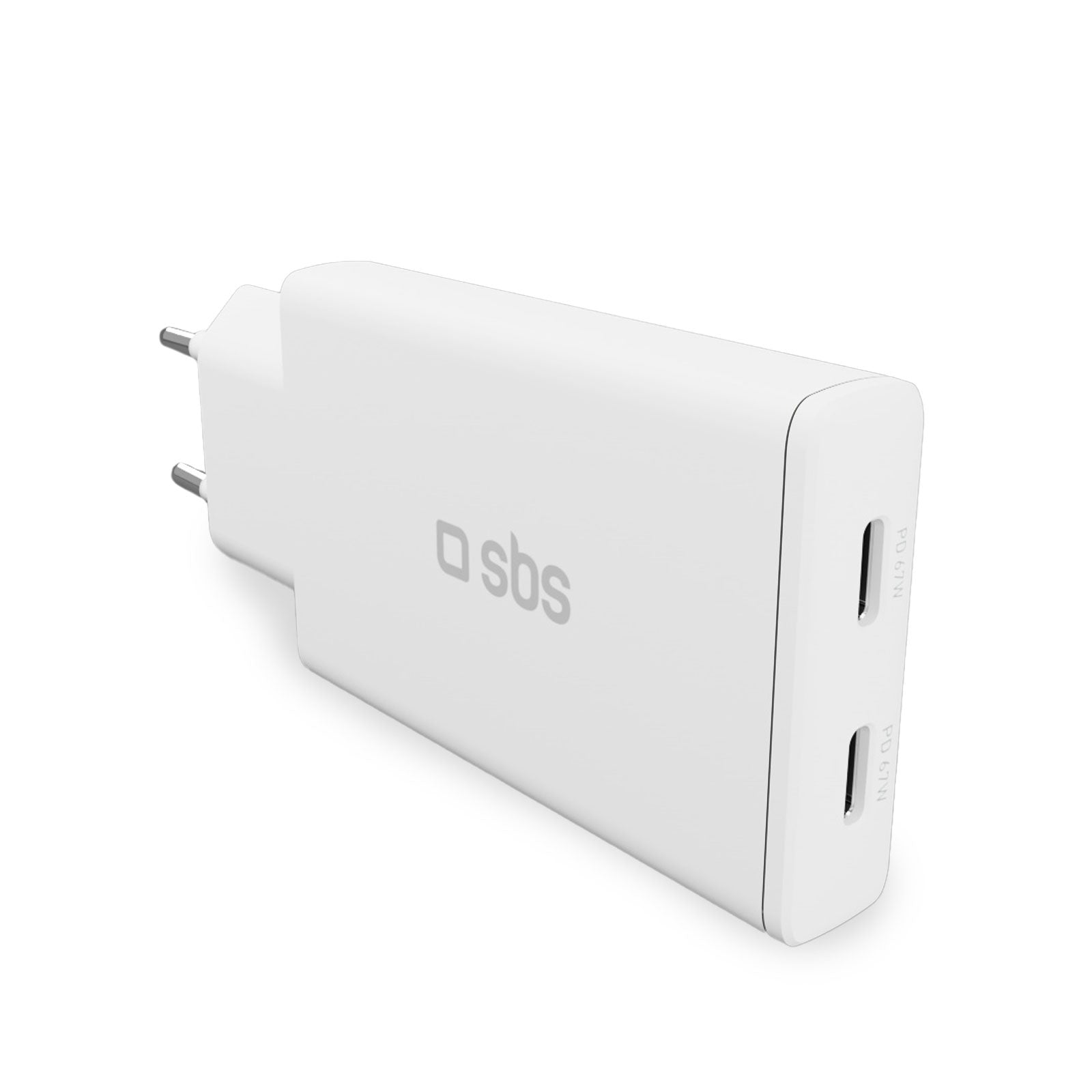 Caricatore caricabatterie GaN ultra sottile da 67 Watt con due porte USB-C Power Delivery, presa europea