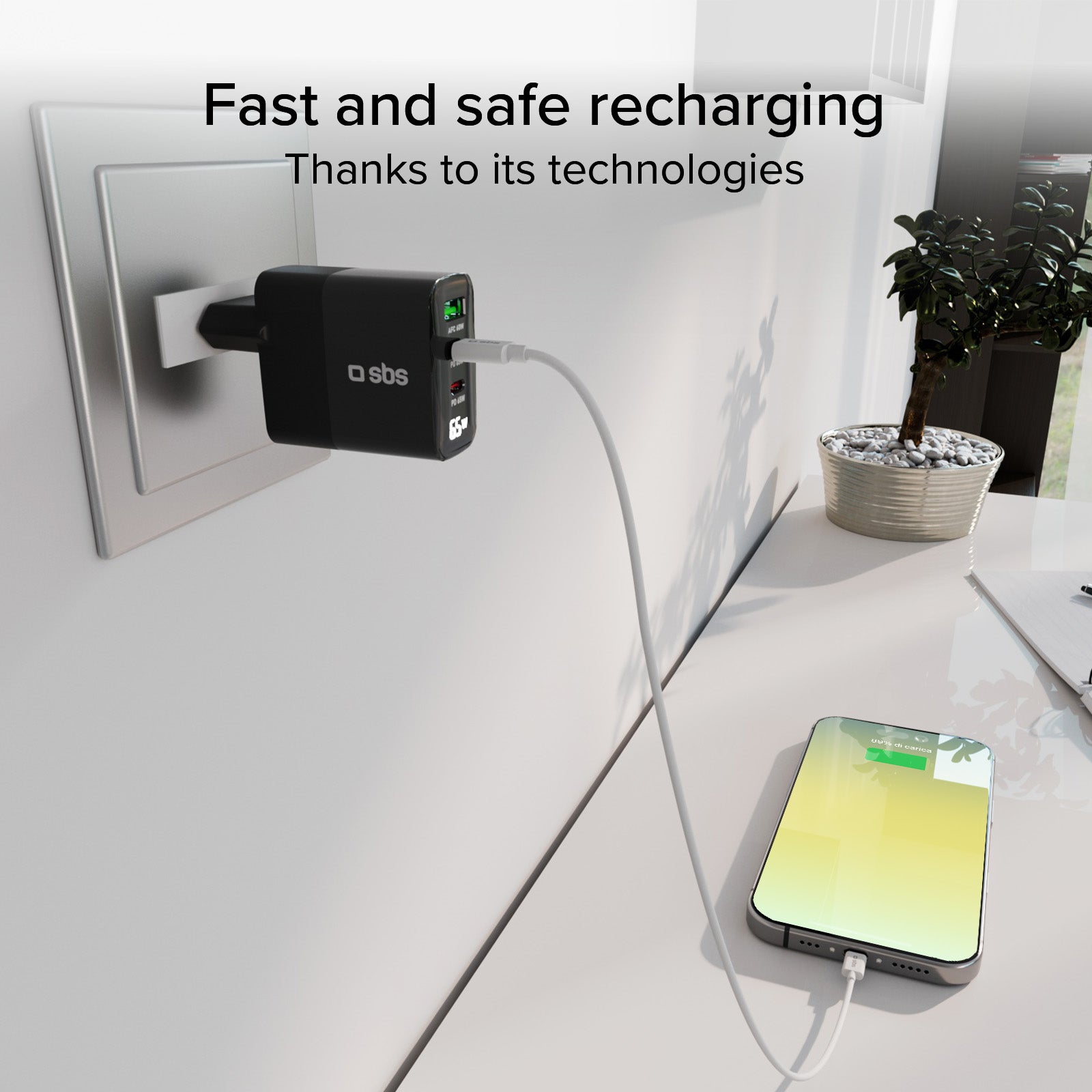 65W charger with LCD, 2 USB-C Power Delivery outputs and 1 USB-A Adaptive Fast Charge