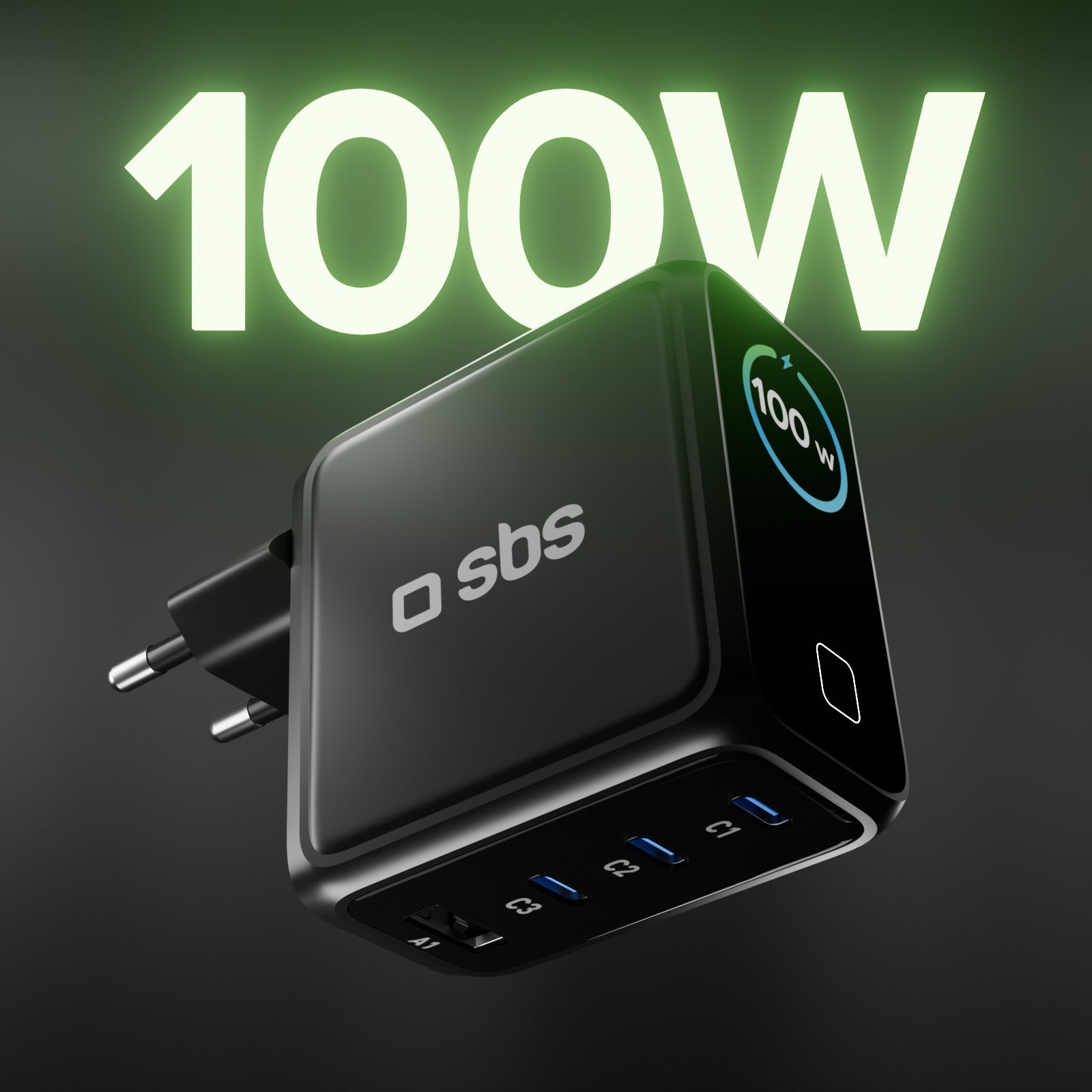 Chargeur USB‑C 100W avec écran TFT et 4 ports