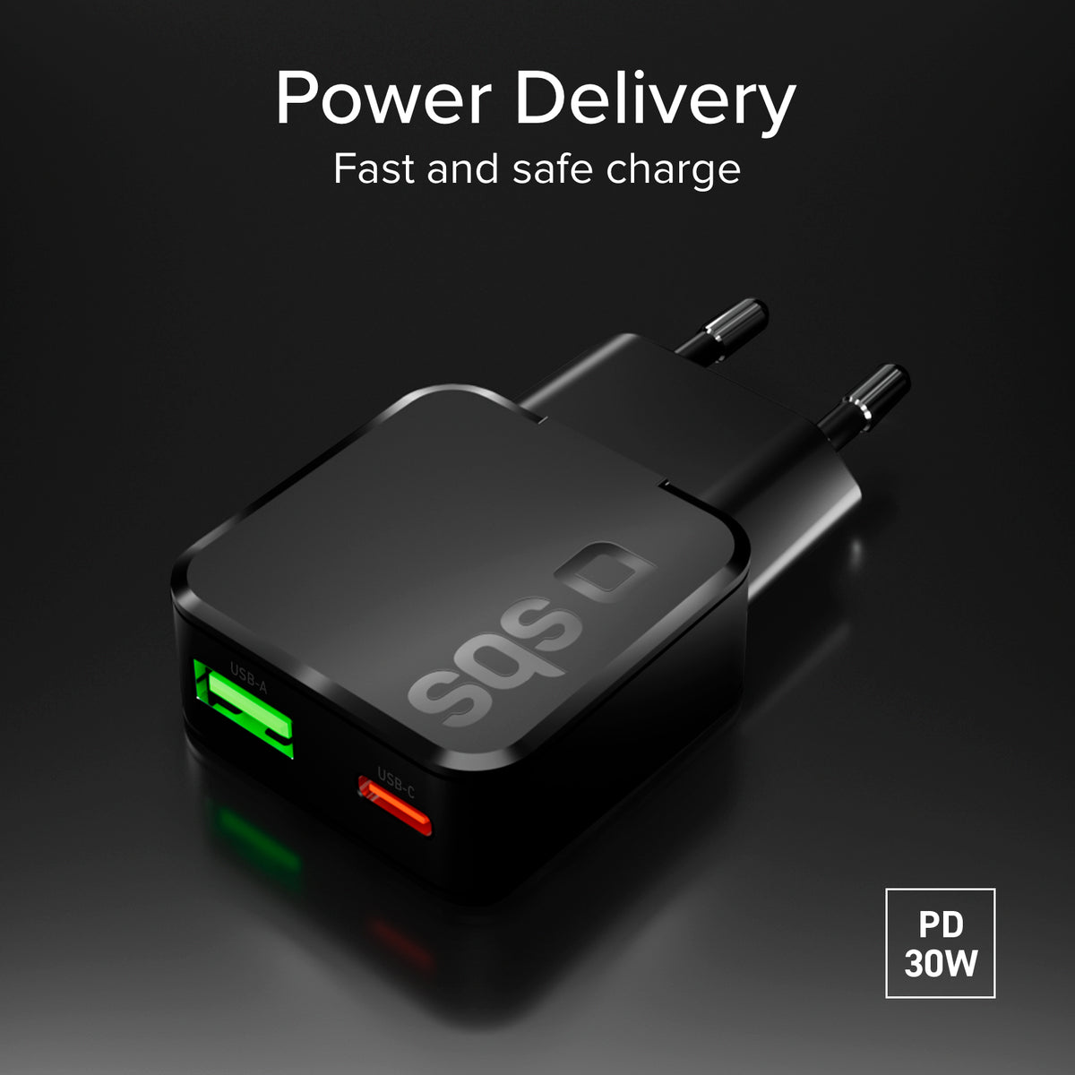 Chargeur mural slim 30W USB-C Power Delivery et USB-A Fast Charge