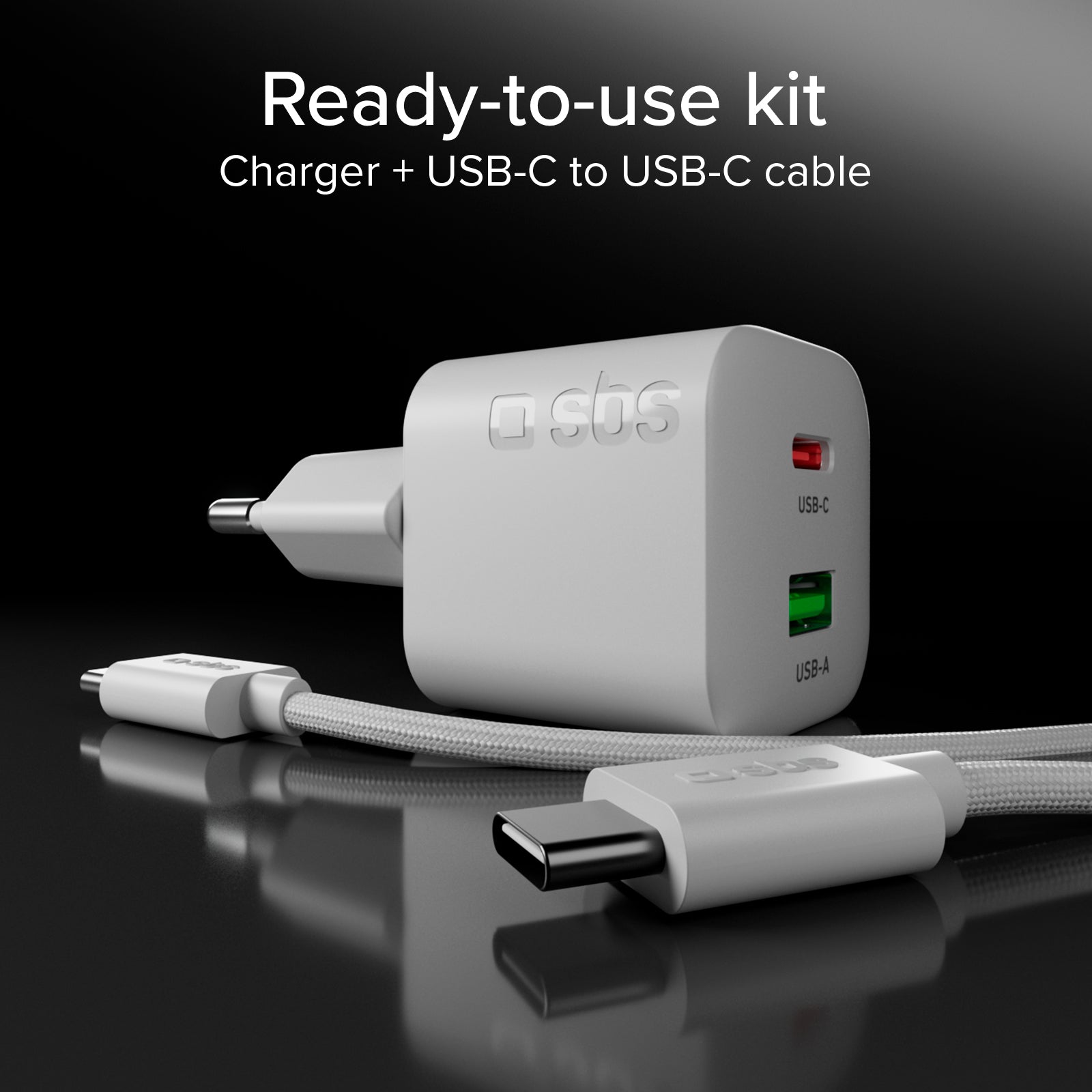 Kit de charge avec chargeur mural 20W GaN Power Delivery et câble USB-C 1,5 m