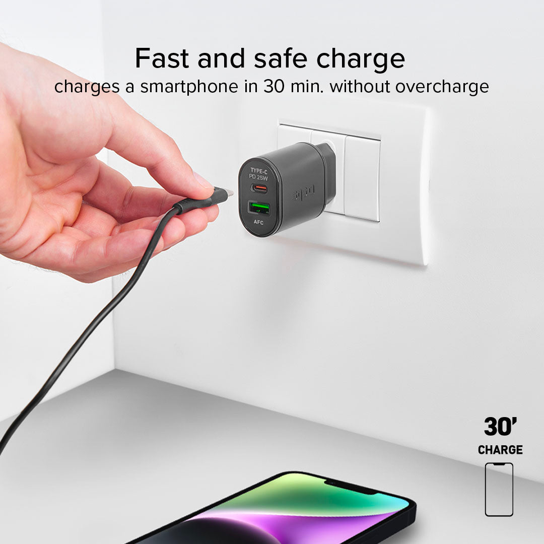 Caricatore caricabatterie 25 Watt - Ricarica ultra rapida e uscita USB-C