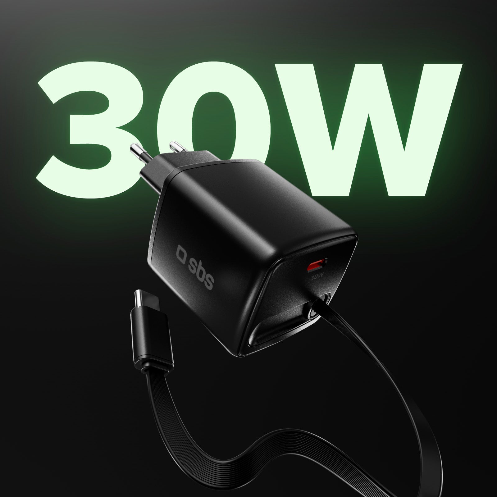 GaN-USB-C-30-W-Ladegerät mit einziehbarem Kabel