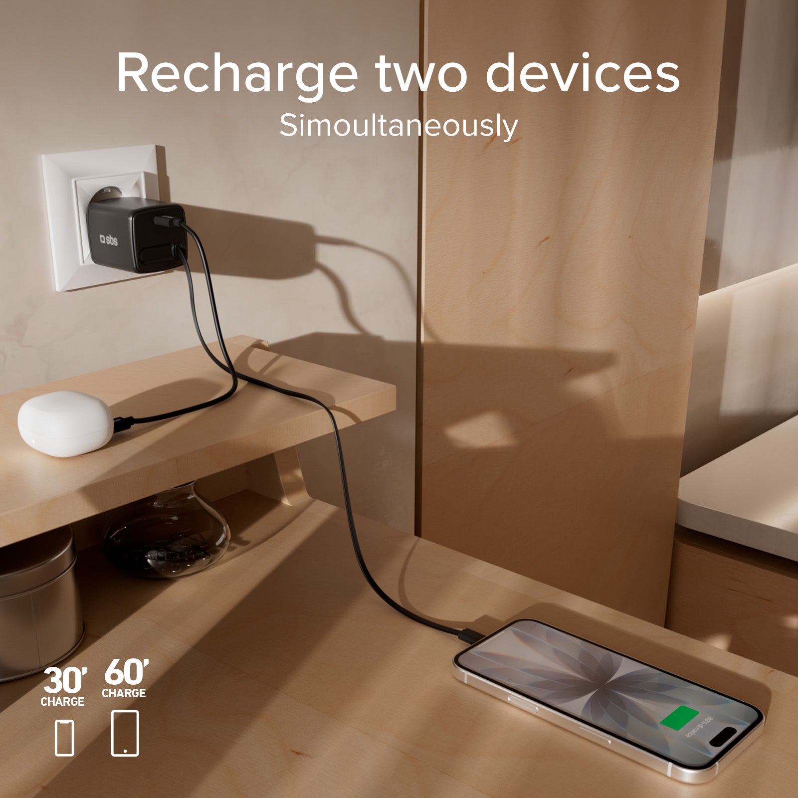 GaN-USB-C-30-W-Ladegerät mit einziehbarem Kabel