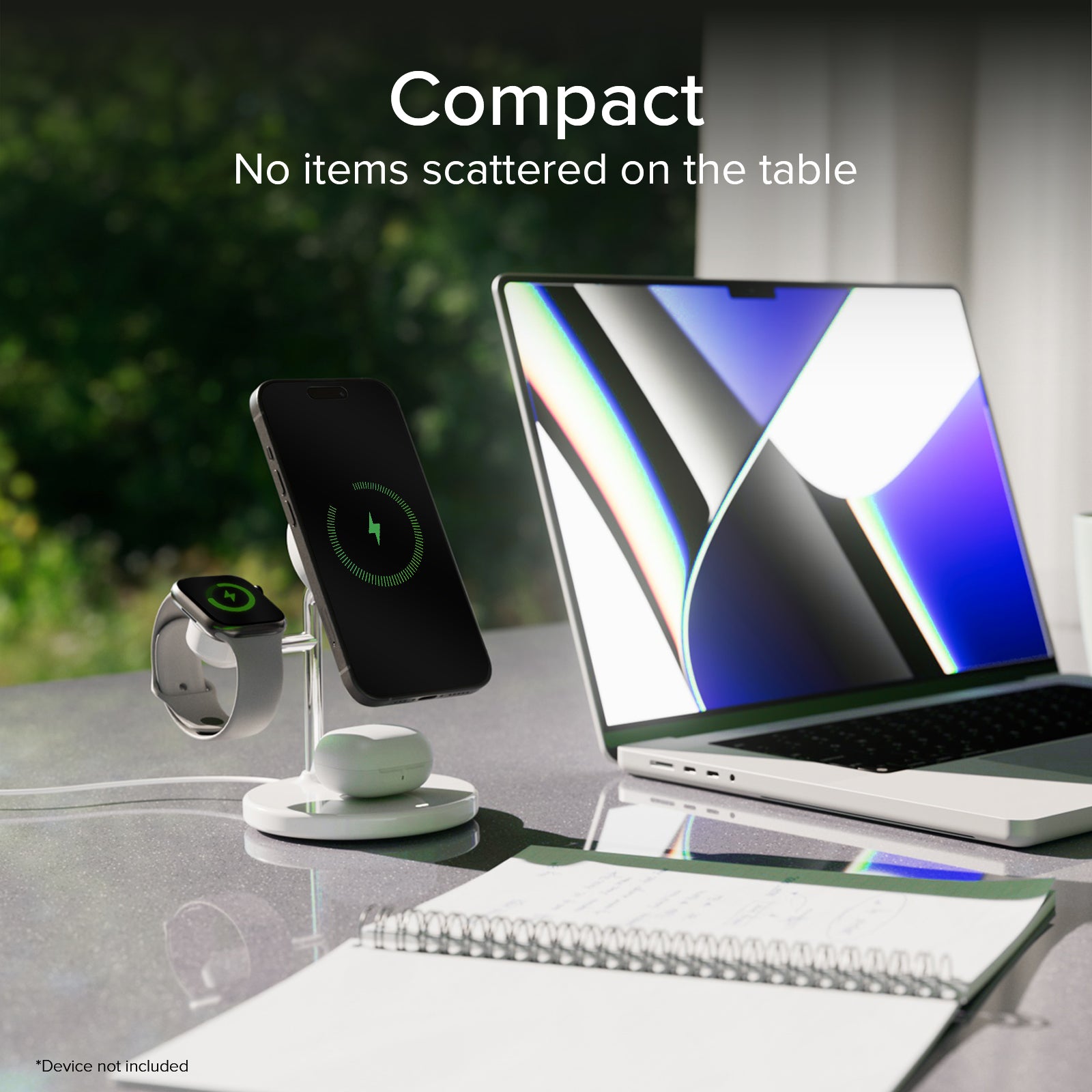 Estación de carga inalámbrica Qi2 3x1 para iPhone 16/15/14/13/12, smartphones Android, Apple Watch y auriculares inalámbricos