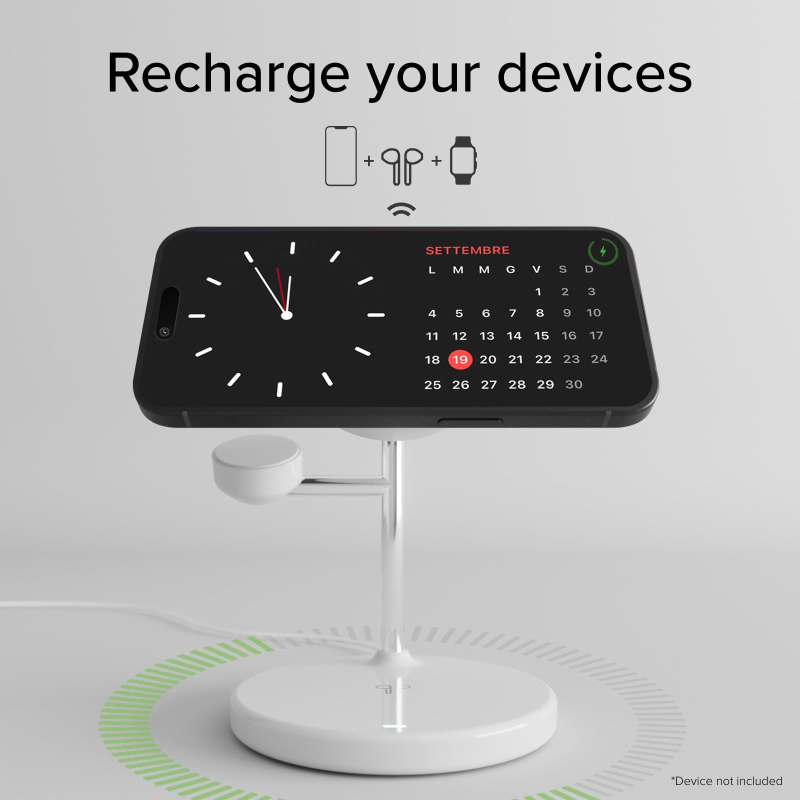 Stazione ricarica wireless Qi2 per cellulari, Apple Watch, auricolari wireless