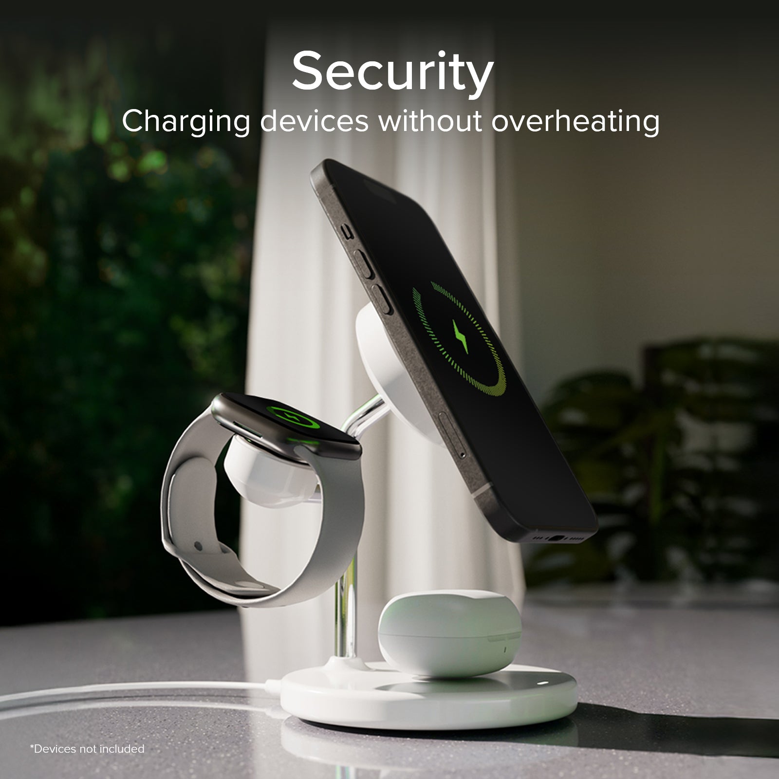 Estación de carga inalámbrica Qi2 3x1 para iPhone 16/15/14/13/12, smartphones Android, Apple Watch y auriculares inalámbricos
