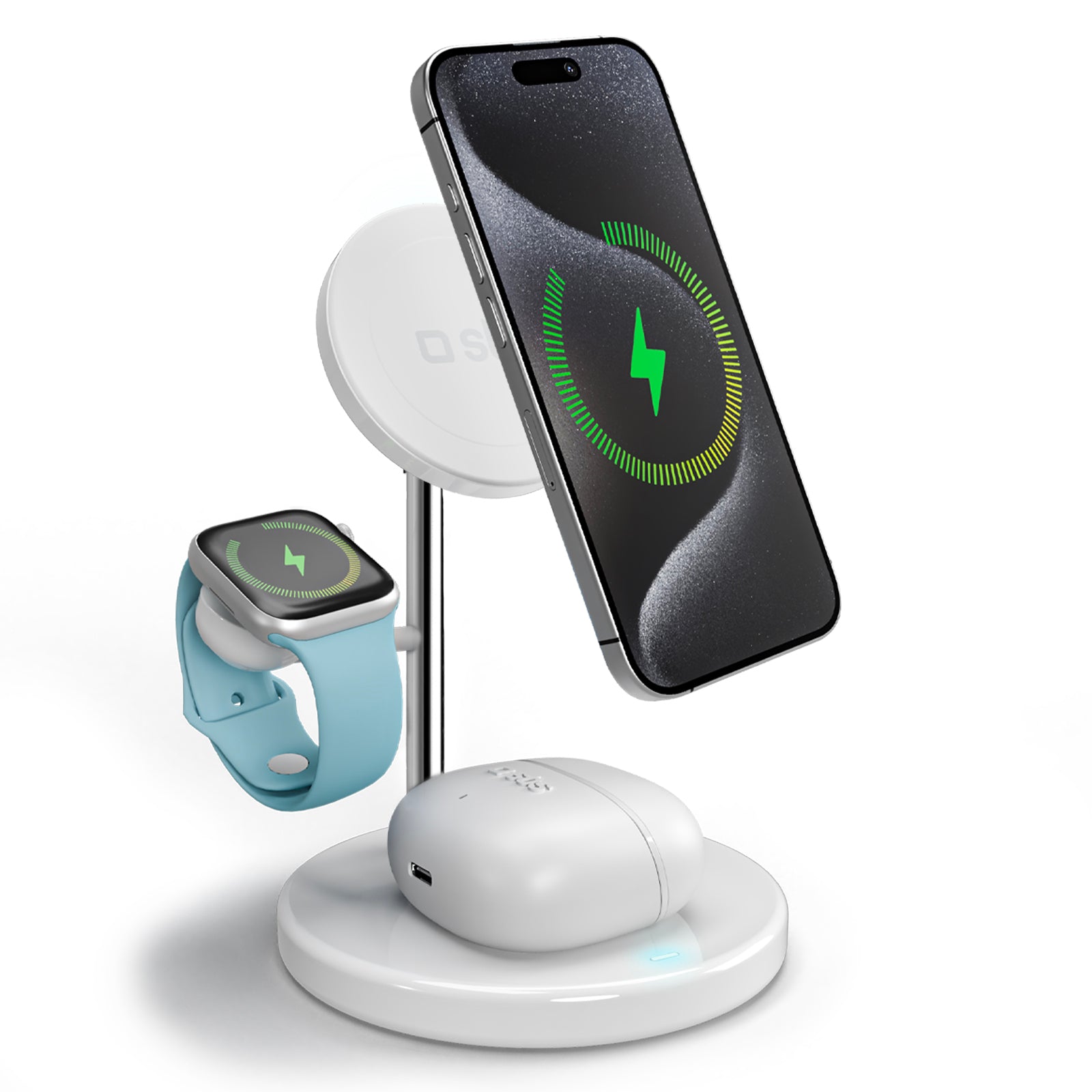 Stazione ricarica wireless Qi2 per cellulari, Apple Watch, auricolari wireless