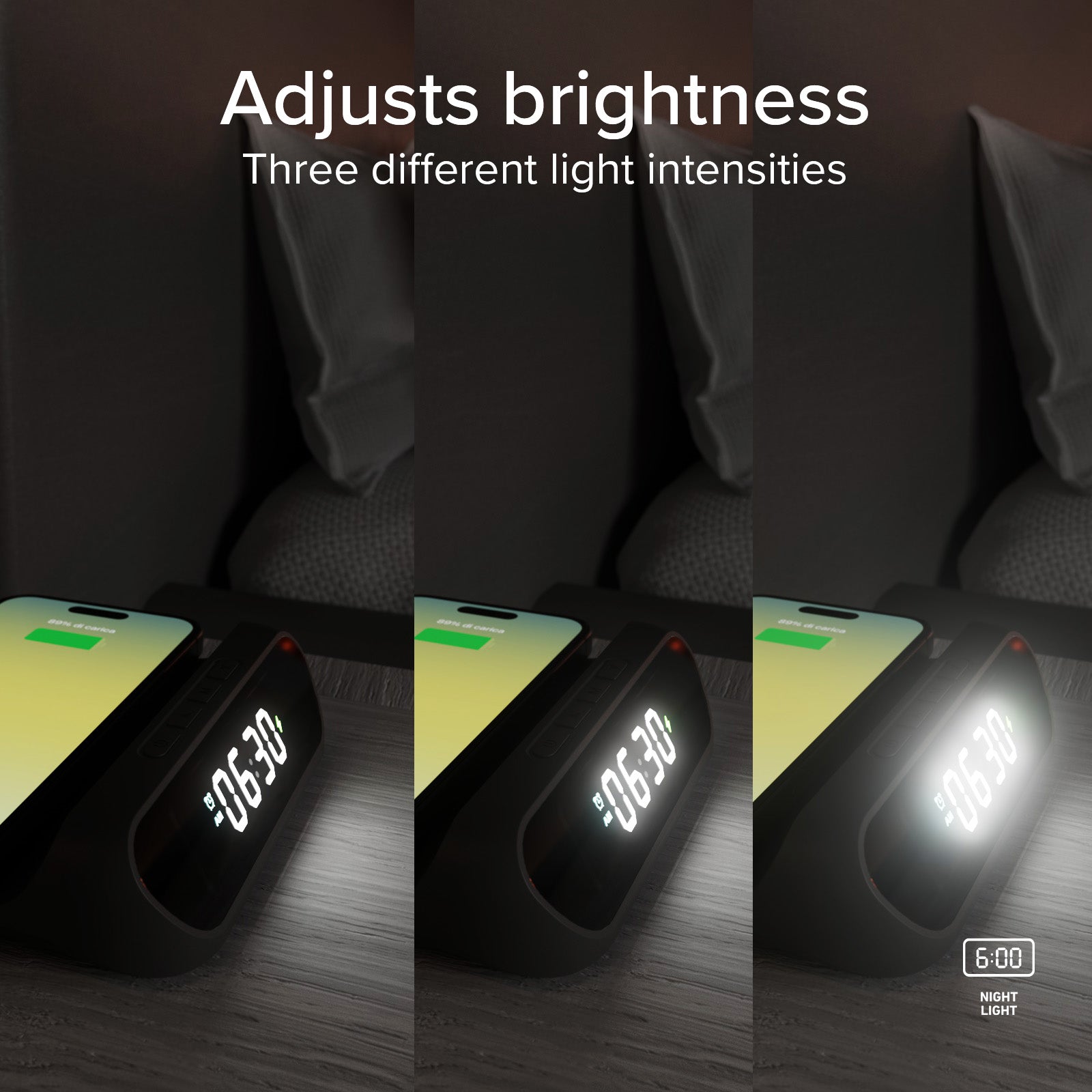 2-in-1-Wecker mit kabelloser Aufladung