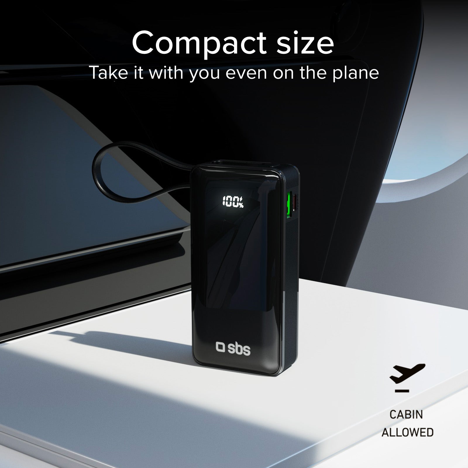 Batterie externe 10 000 mAh avec câble USB-C intégré