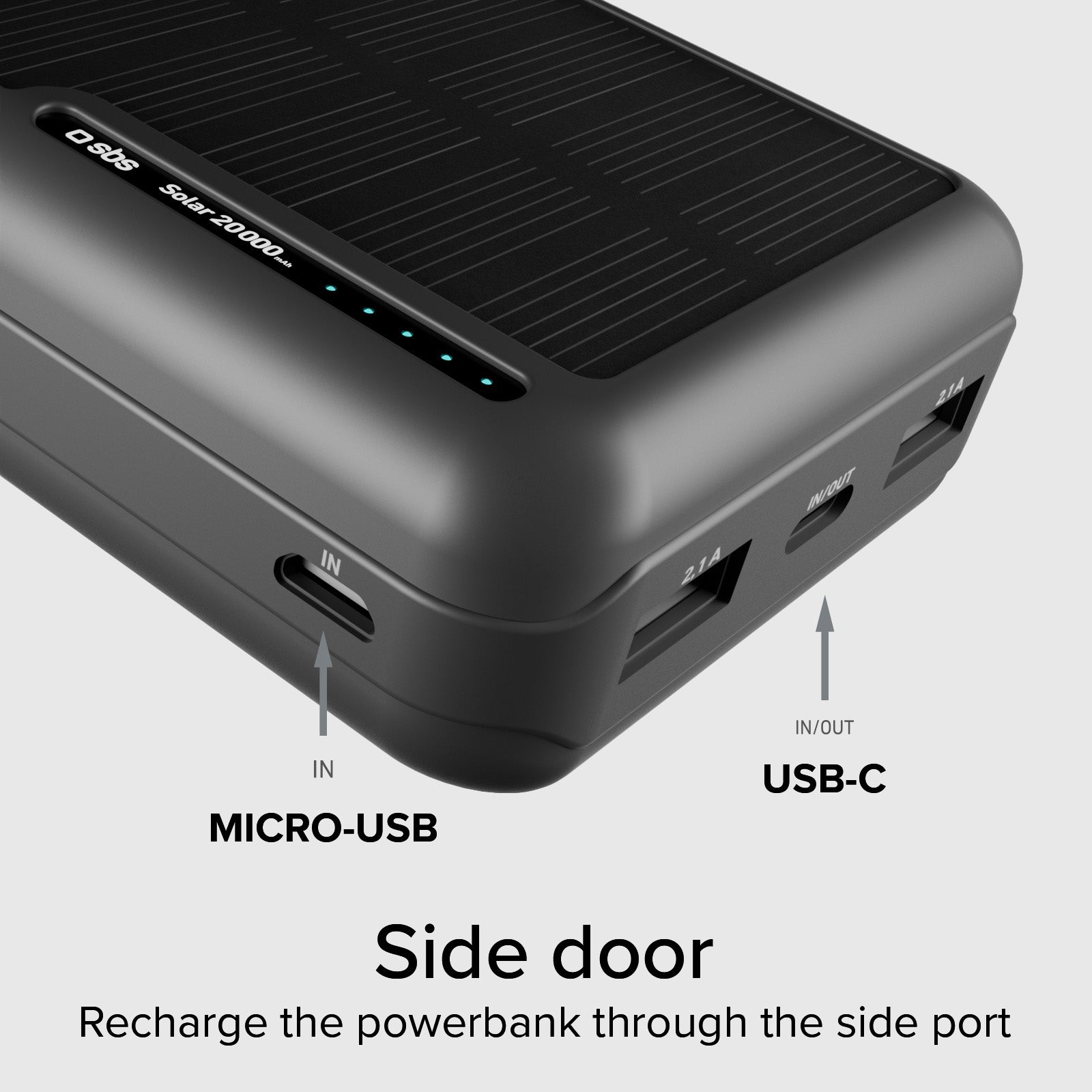 Power bank 20.000 mAh con pannello solare