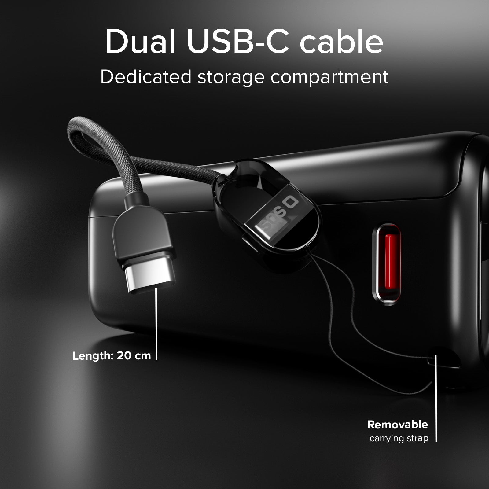 Power Bank 20000mAh con cavo integrato e display TFT