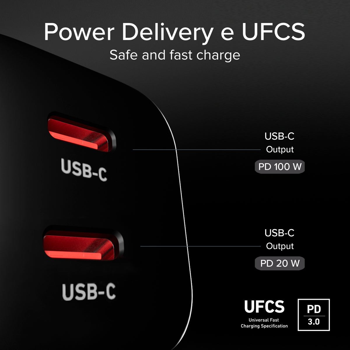 Lade-Kit für Laptops mit 100W Ladegerät mit zwei USB-C-Anschlüssen und geflochtenem Nylonkabel