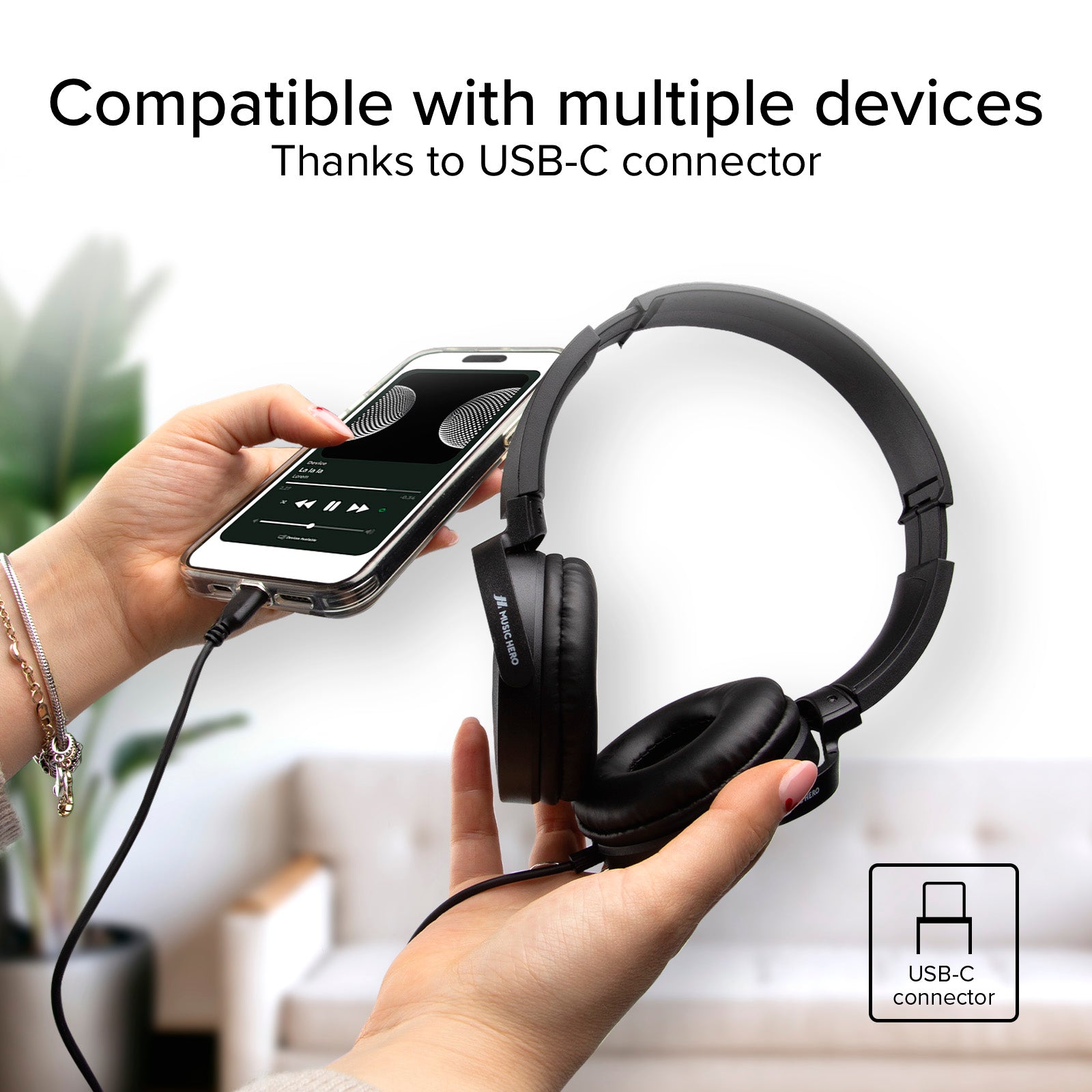 Kabelgebundener Kopfhörer mit USB-C und drehbaren weichen Ohrmuscheln