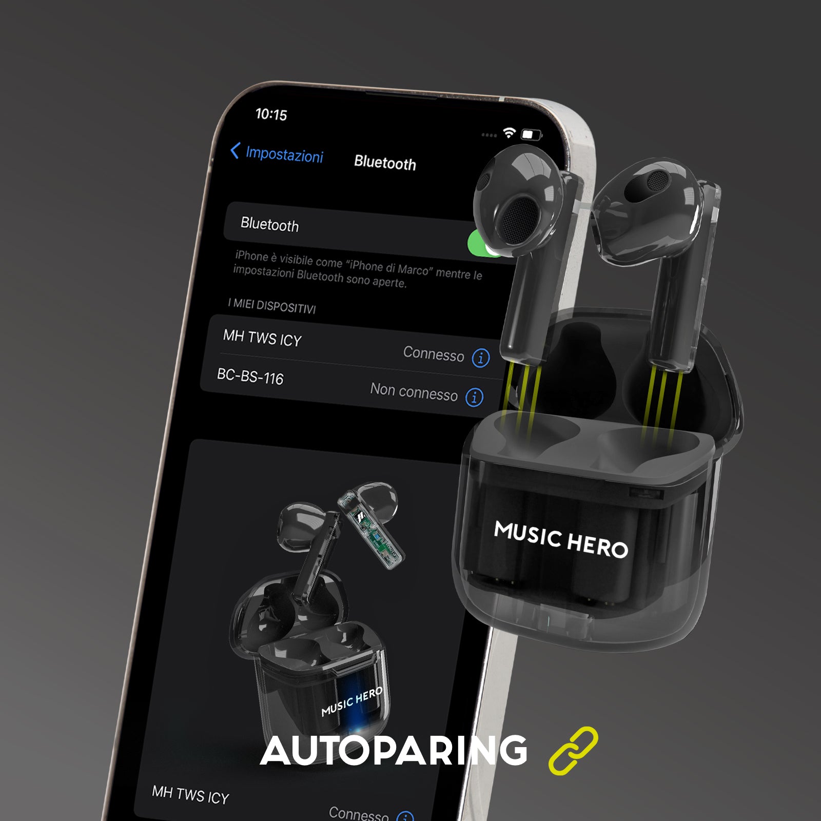 TWS Icy – Ohrhörer mit True-Wireless-Stereo-Technologie und transparentem Design