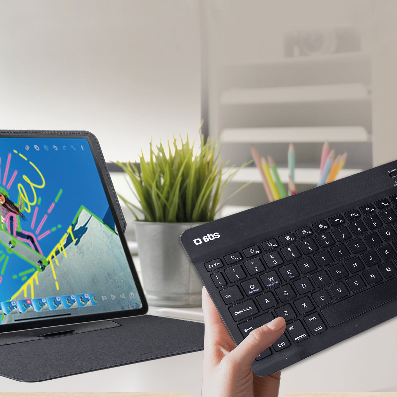 Universelle kabellose Tastatur mit integrierter Buchhülle