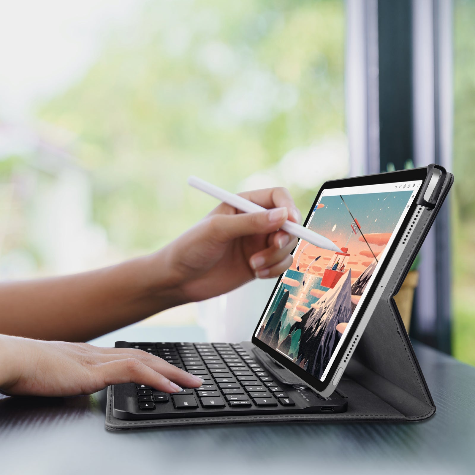 Universelle kabellose Tastatur mit integrierter Buchhülle