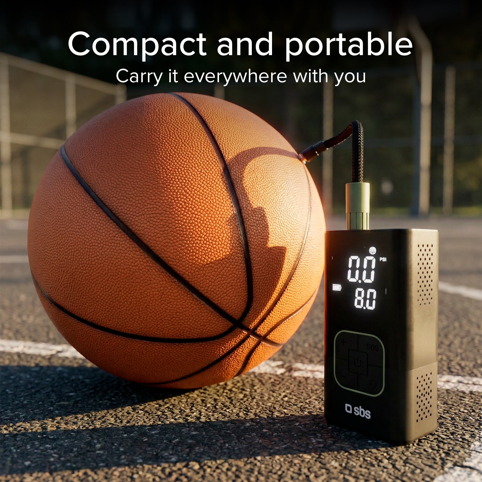 Compressore portatile con funzione powerbank 3600 mAh 5W e torcia LED per emergenze-outdoor