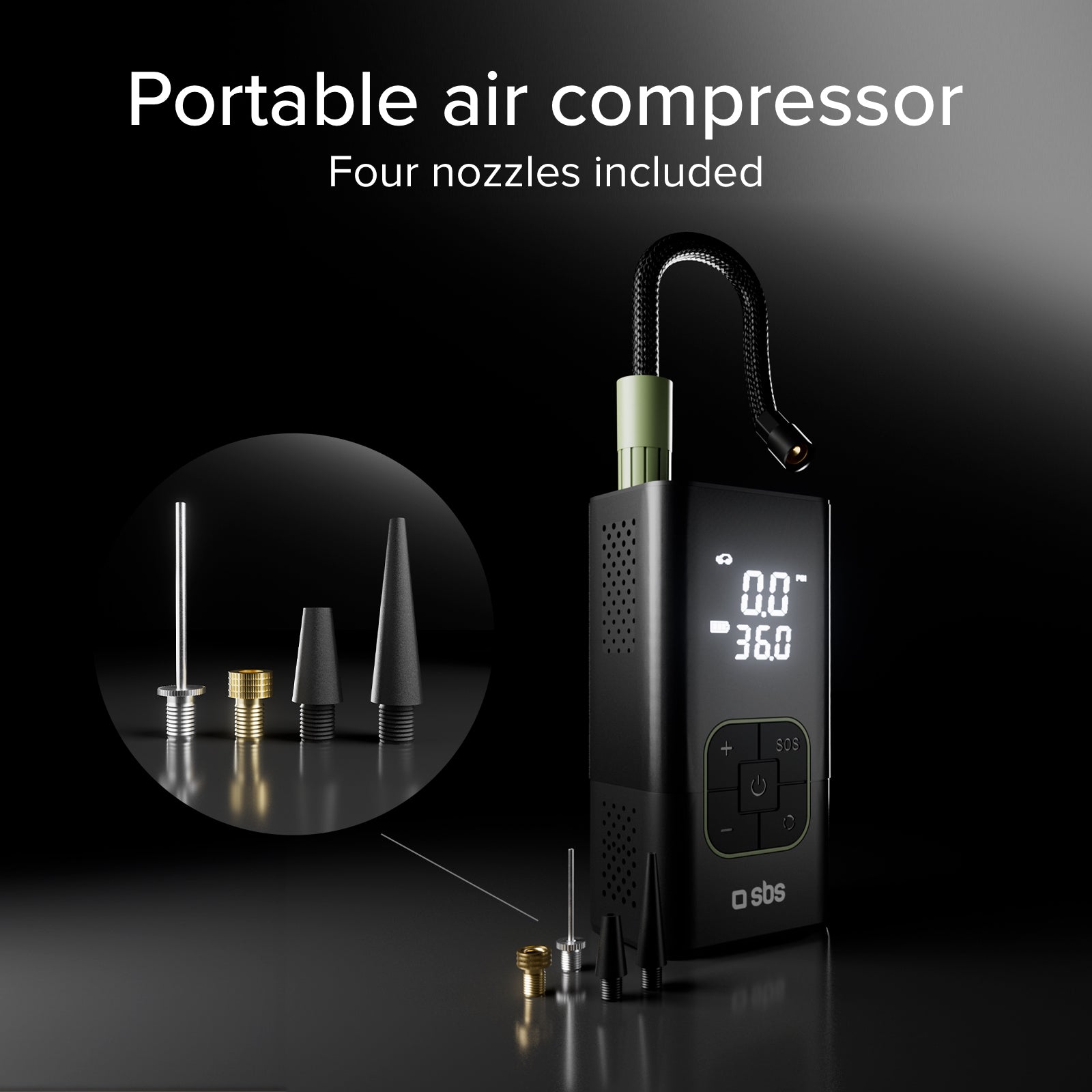 Compressore portatile con funzione powerbank 3600 mAh 5W e torcia LED per emergenze-outdoor
