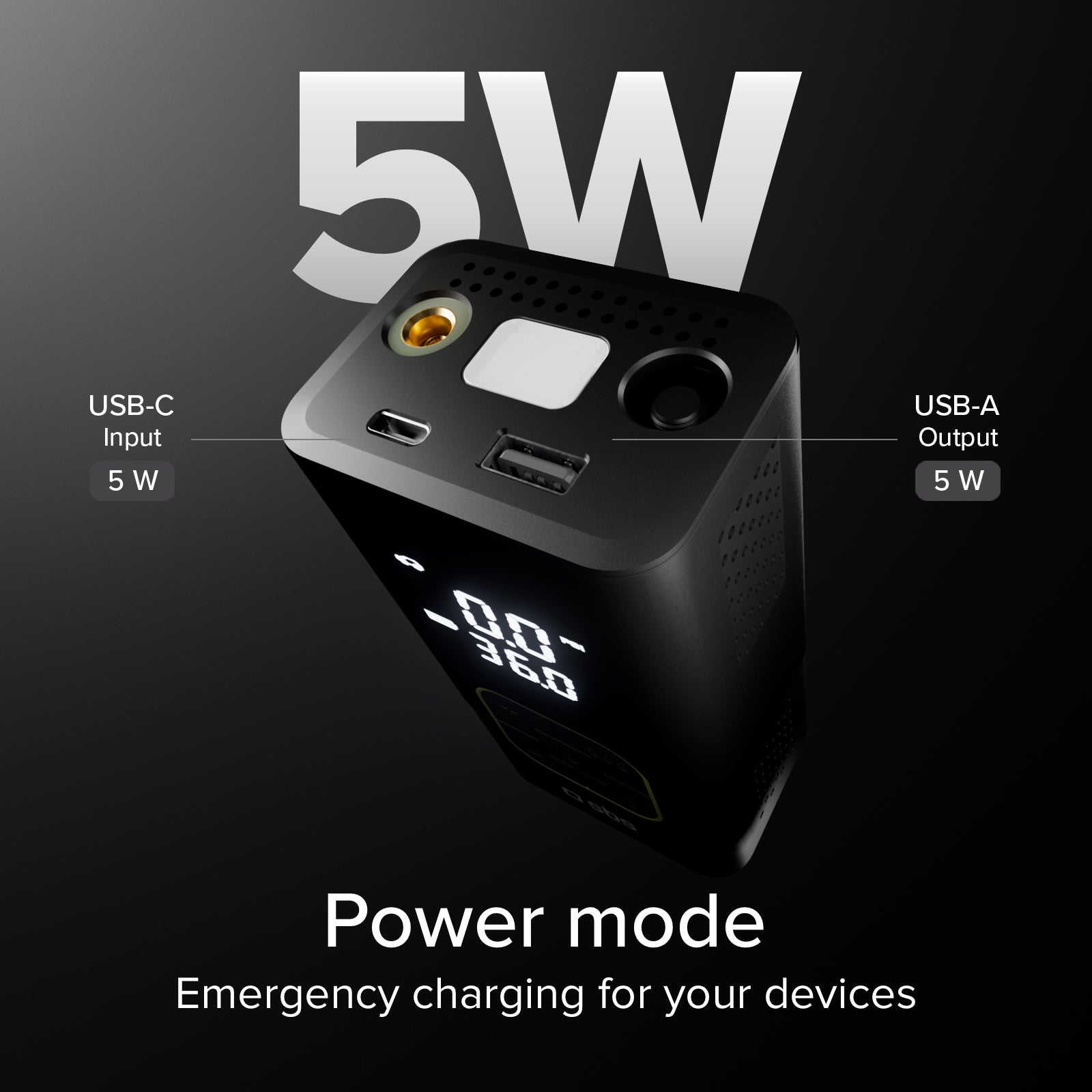 Compressore portatile con funzione powerbank 3600 mAh 5W e torcia LED per emergenze-outdoor