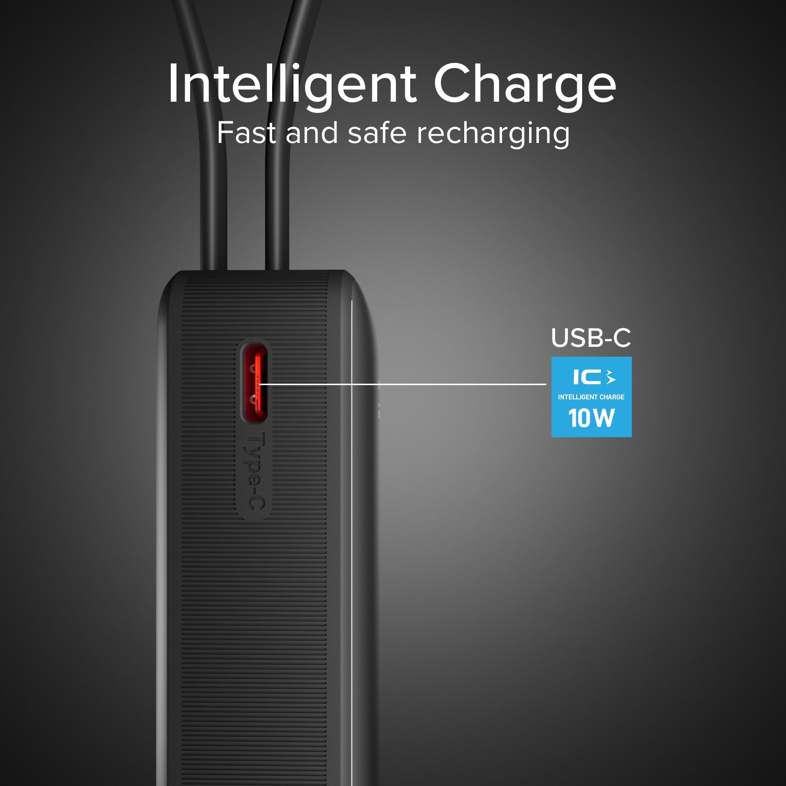 Batterie externe 5000&nbsp;mAh avec câble USB-C intégré et écran